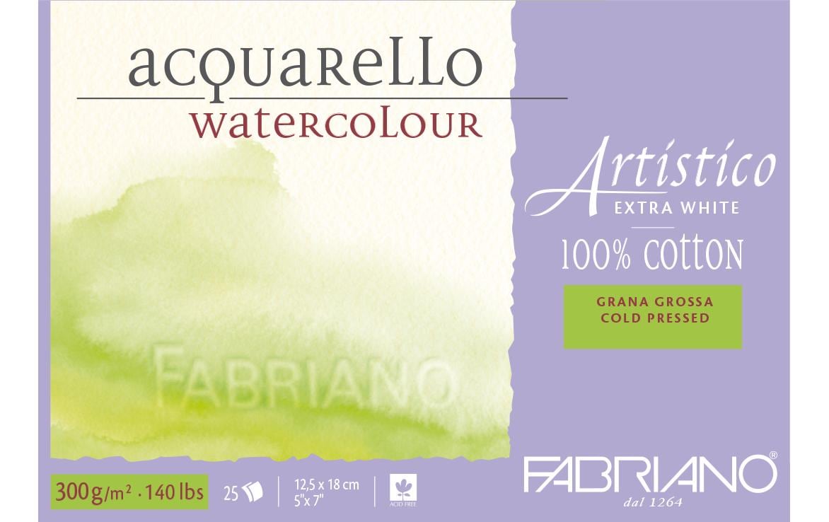 Fabriano Artistico Extra White Aquarellblock – 12,5 × 18 cm – 300 g/m² – 25 Blatt, weiss, rau