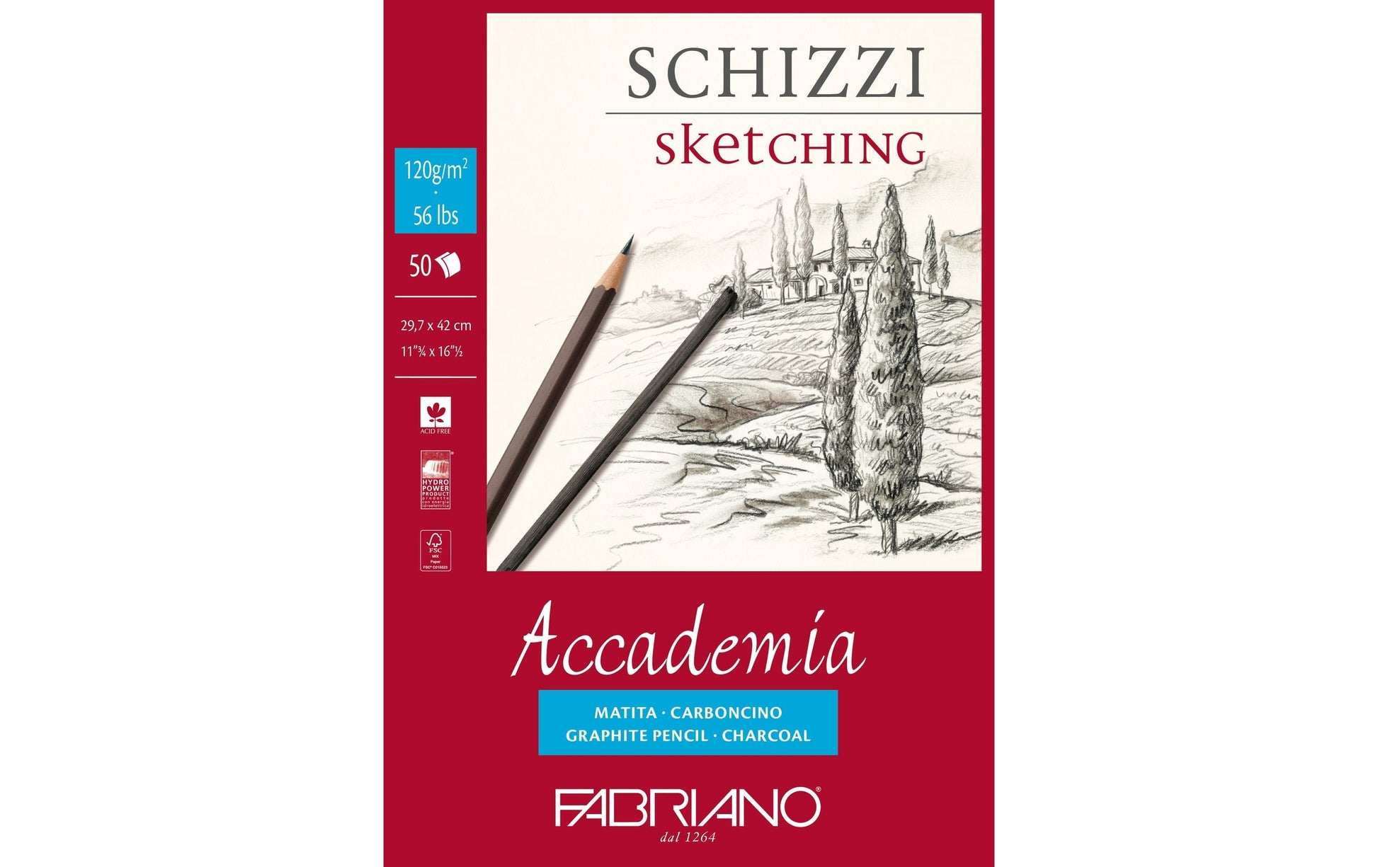 Fabriano Accademia Zeichenblock – A3, 120 g/m², weiss, strukturiert, 50 Blatt
