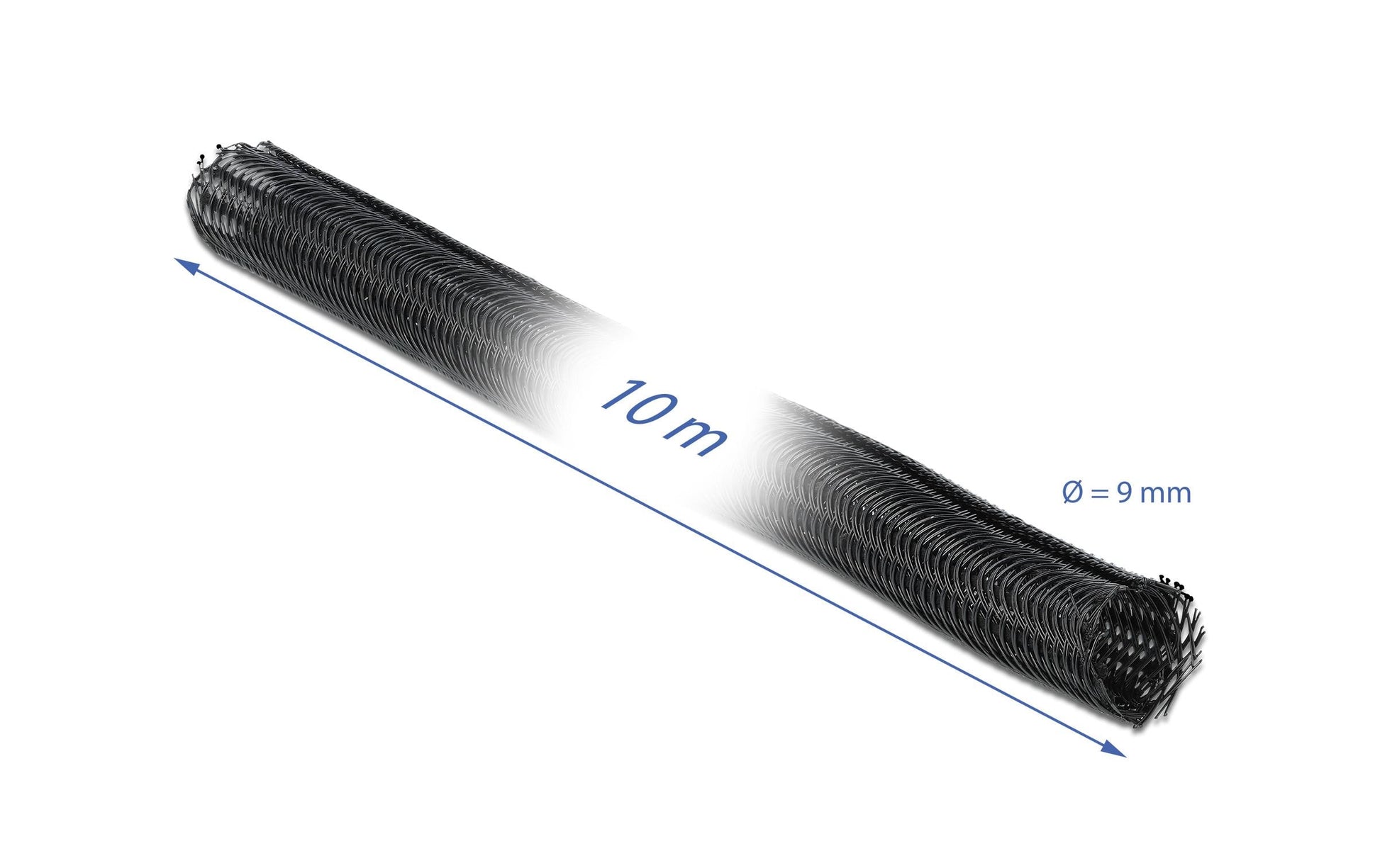 DeLOCK Geflochtener Kabelschlauch – 9 mm × 10 m – Schwarz – Selbstschliessend, Zuschneidbar