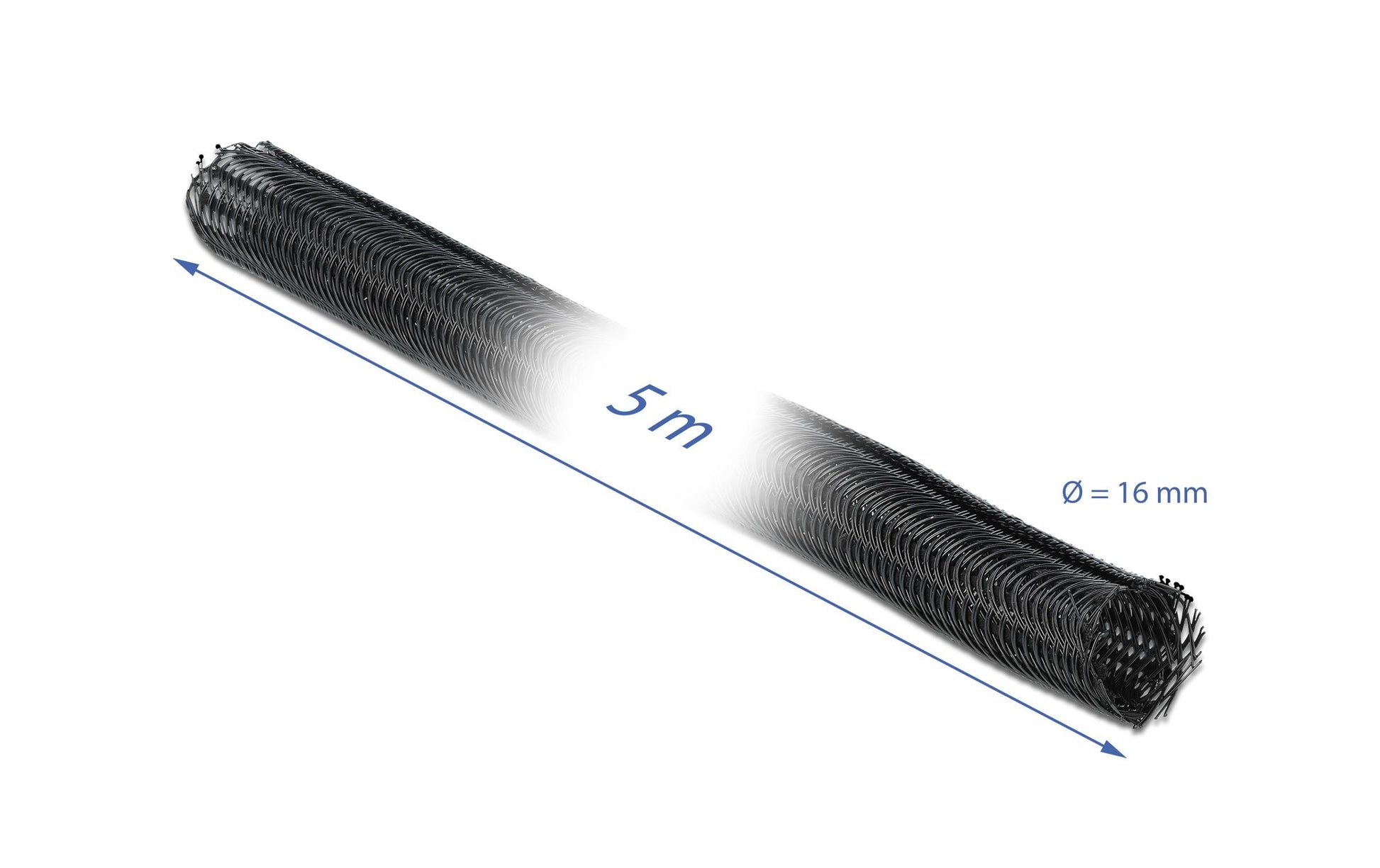 DeLOCK Kabelschlauch, Ø 16 mm × 5 m, zuschneidbar, selbstschliessend – schwarz