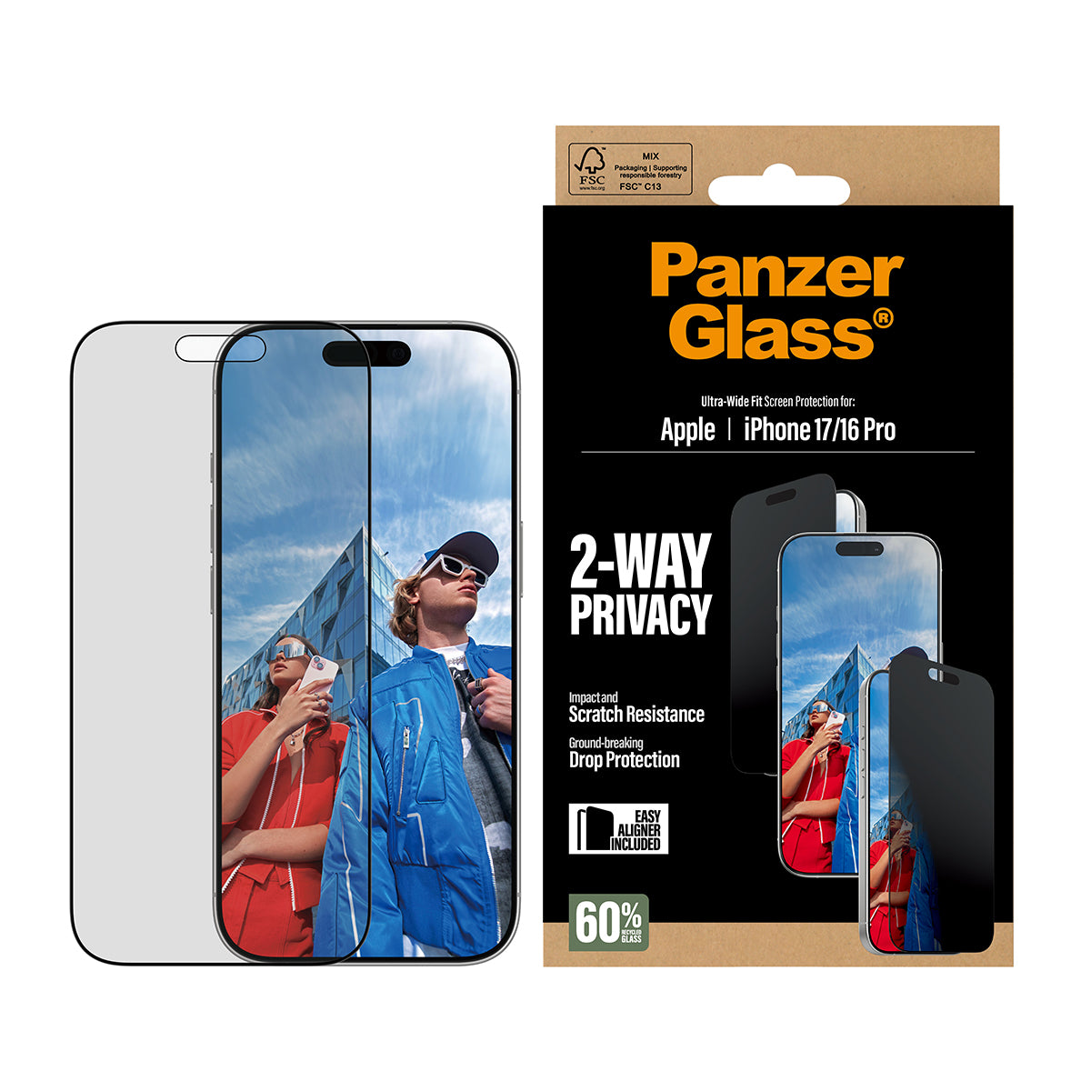PanzerGlass Displayschutzfolie Privacy 2-Wege – für Apple iPhone 17 – kratzfest