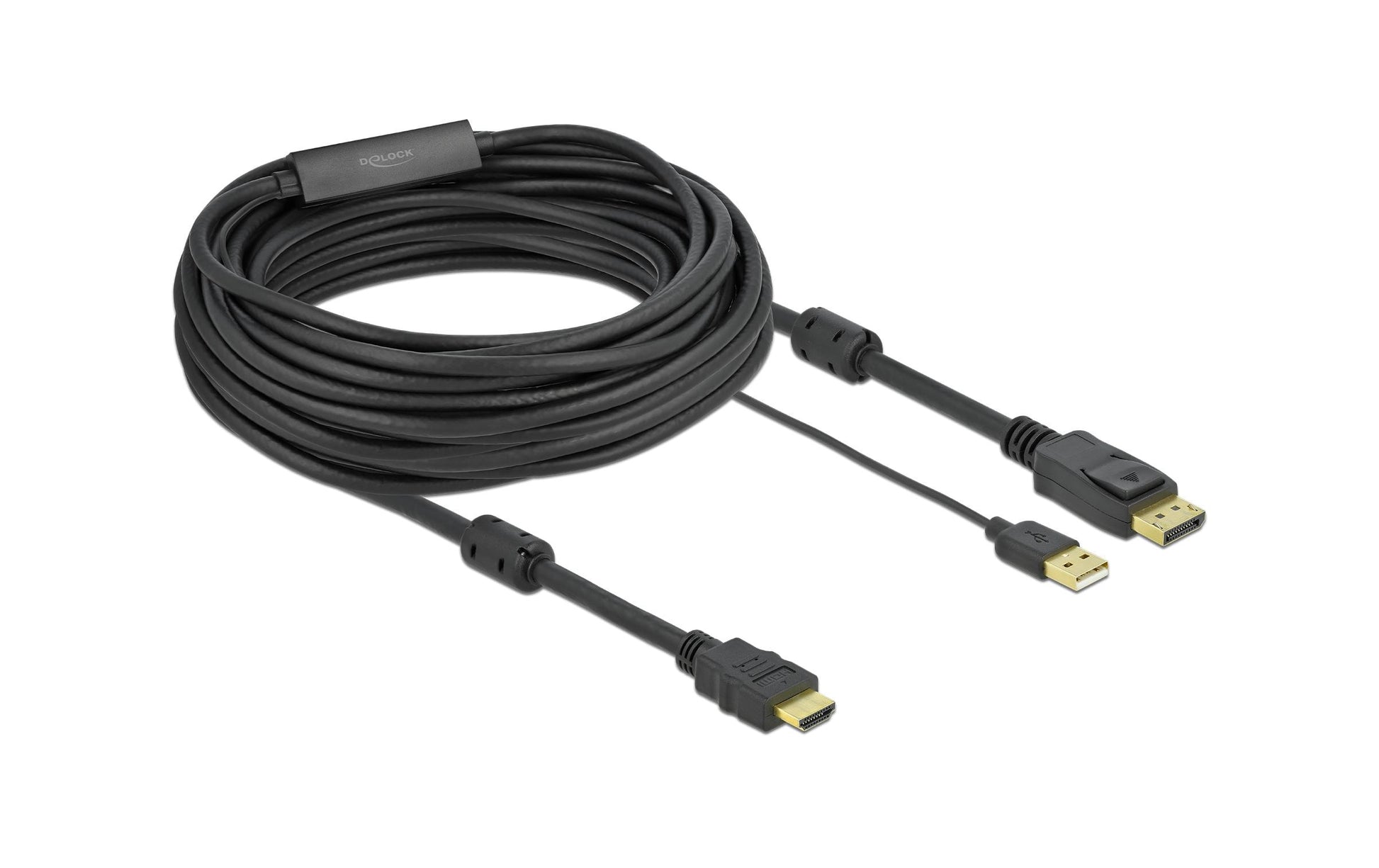 DeLOCK HDMI-zu-DisplayPort-Kabel – 4K (3840 × 2160) @ 120 Hz, 10 m, DisplayPort 1.2, USB-A Stromversorgung