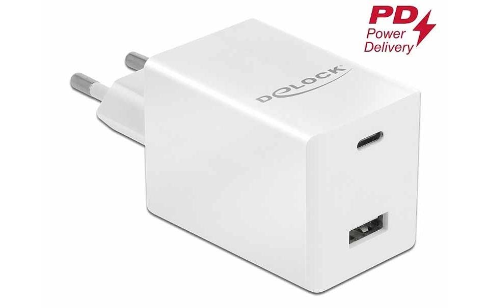 DeLOCK USB-Ladegerät 48 W – USB-C×1, USB-A×1 – PD 3.0, GaN, EU-Stecker (Typ C)