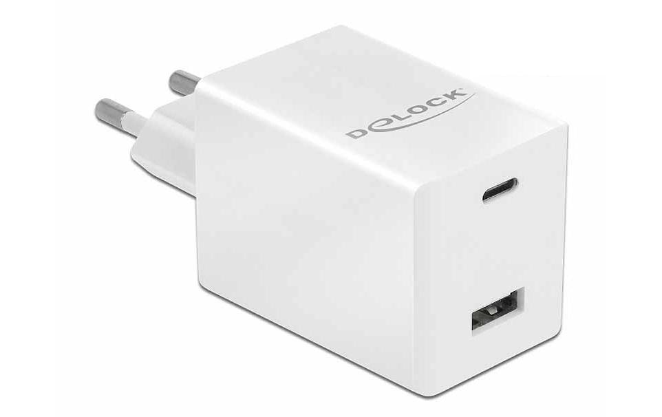 DeLOCK USB-Ladegerät 48 W – USB-C×1, USB-A×1 – PD 3.0, GaN, EU-Stecker (Typ C)