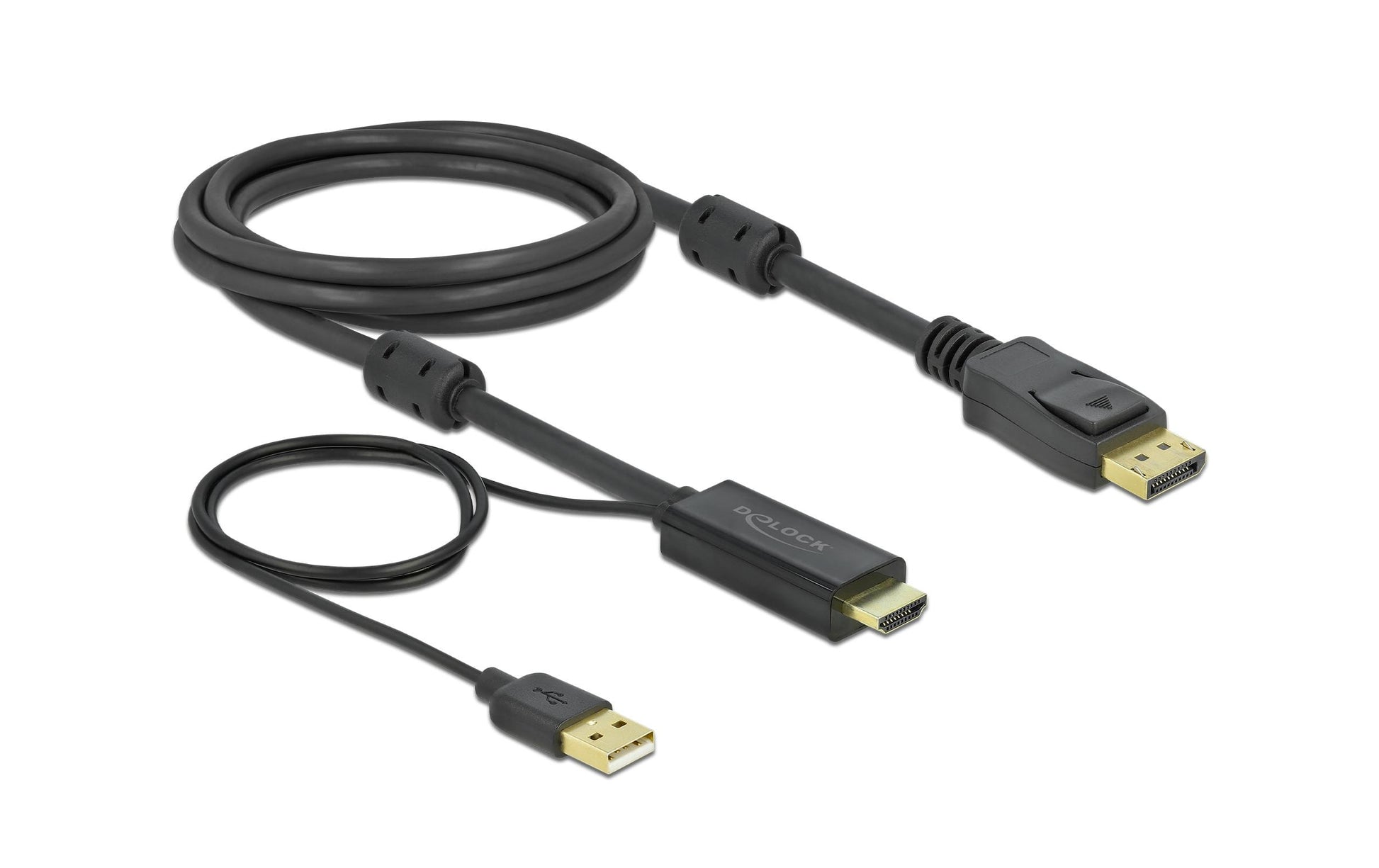 DeLOCK HDMI-zu-DisplayPort-Kabel – 4K (3840 × 2160) @ 120 Hz, 2 m, DisplayPort 1.2, USB-A Stromversorgung