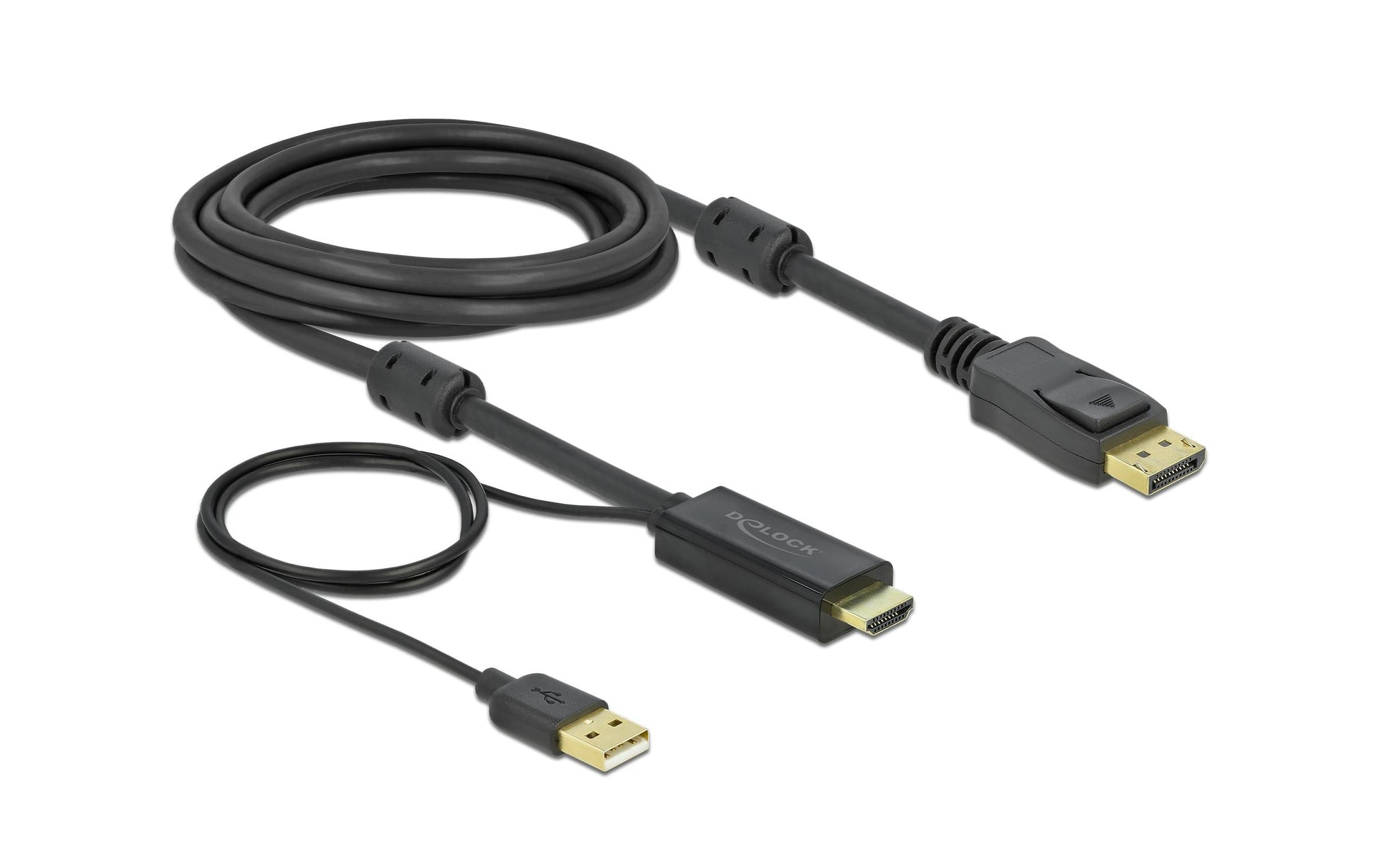 DeLOCK HDMI-zu-DisplayPort-Kabel – 4K (3840 × 2160) @ 120 Hz, 3 m, DisplayPort 1.2, USB-A Stromversorgung