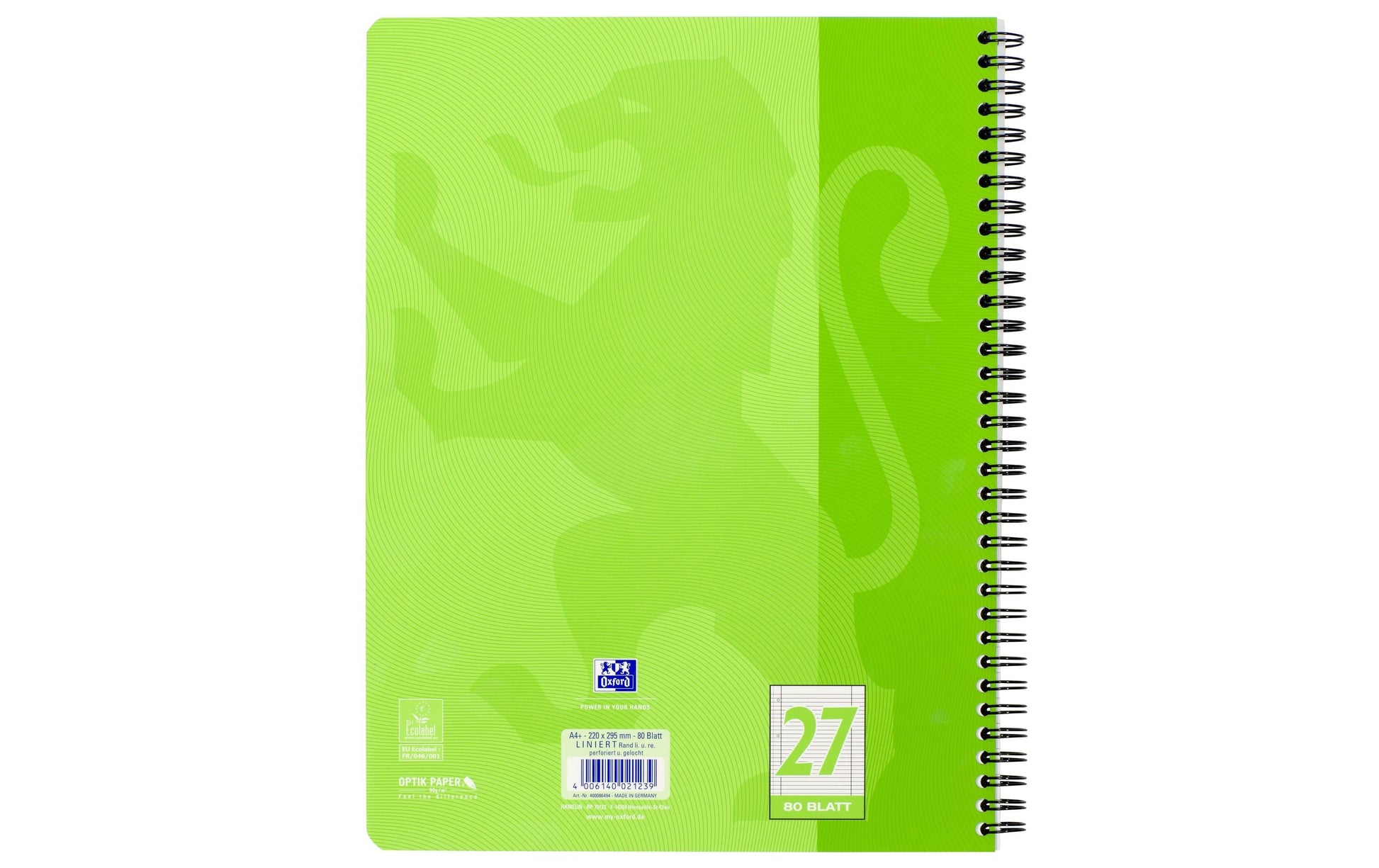 Oxford Collegeblock, Karton, 80 Blatt, 4-fach gelocht, perforiert, 90 g/m² – grasgrün, für SCRIBZEE App