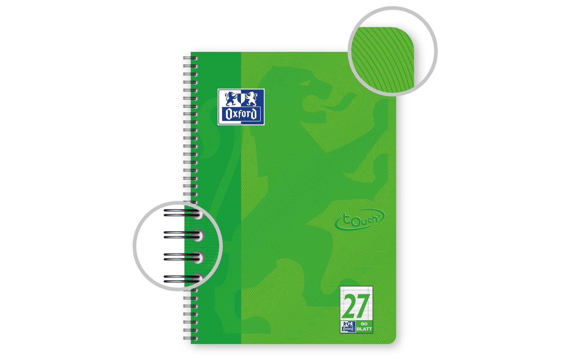 Oxford Collegeblock, Karton, 80 Blatt, 4-fach gelocht, perforiert, 90 g/m² – grasgrün, für SCRIBZEE App