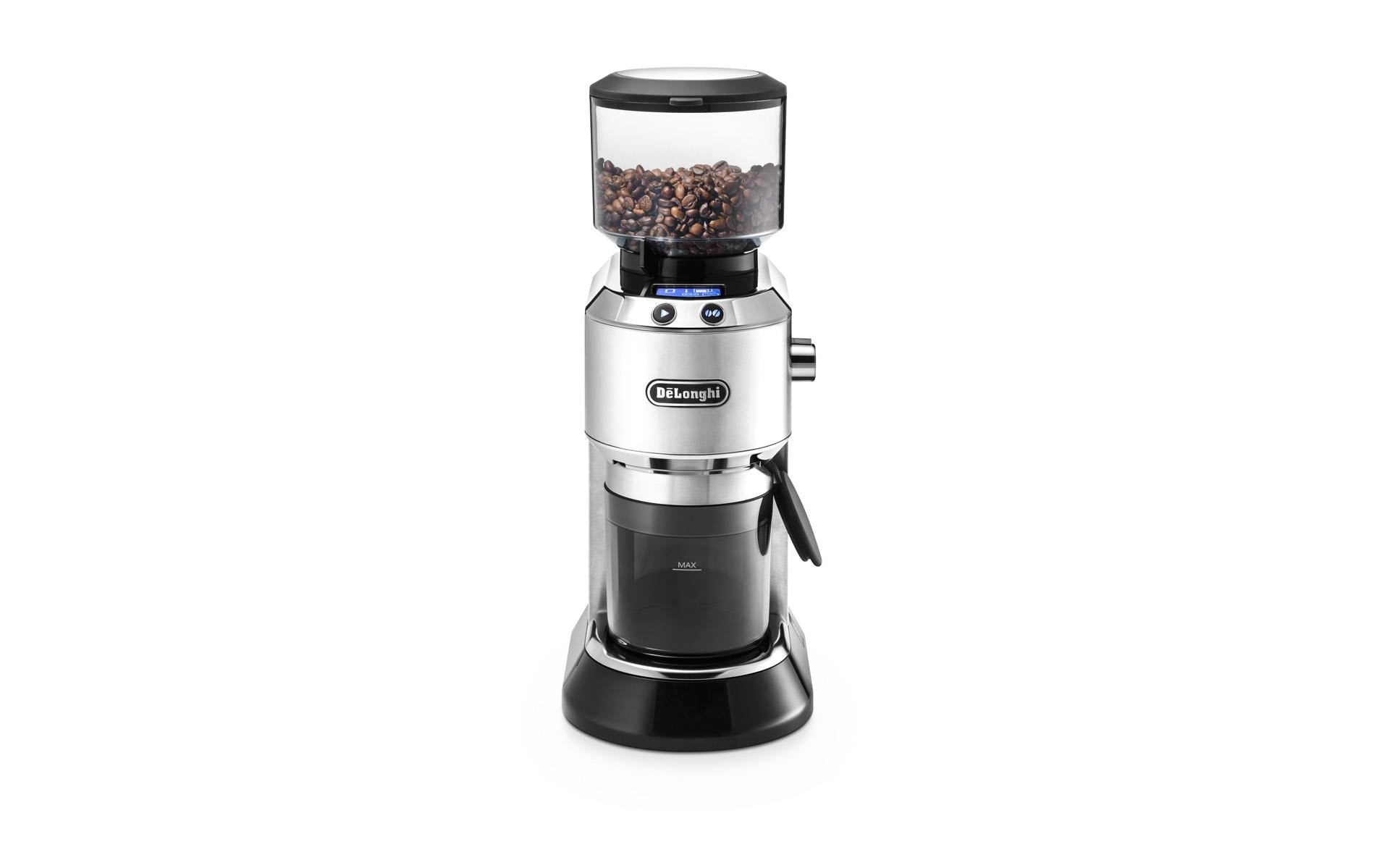 De’Longhi De'Longhi Kaffeemühle Dedica KG521.M – Kegelmahlwerk, 350 g, 150 W, LCD-Display, Silber