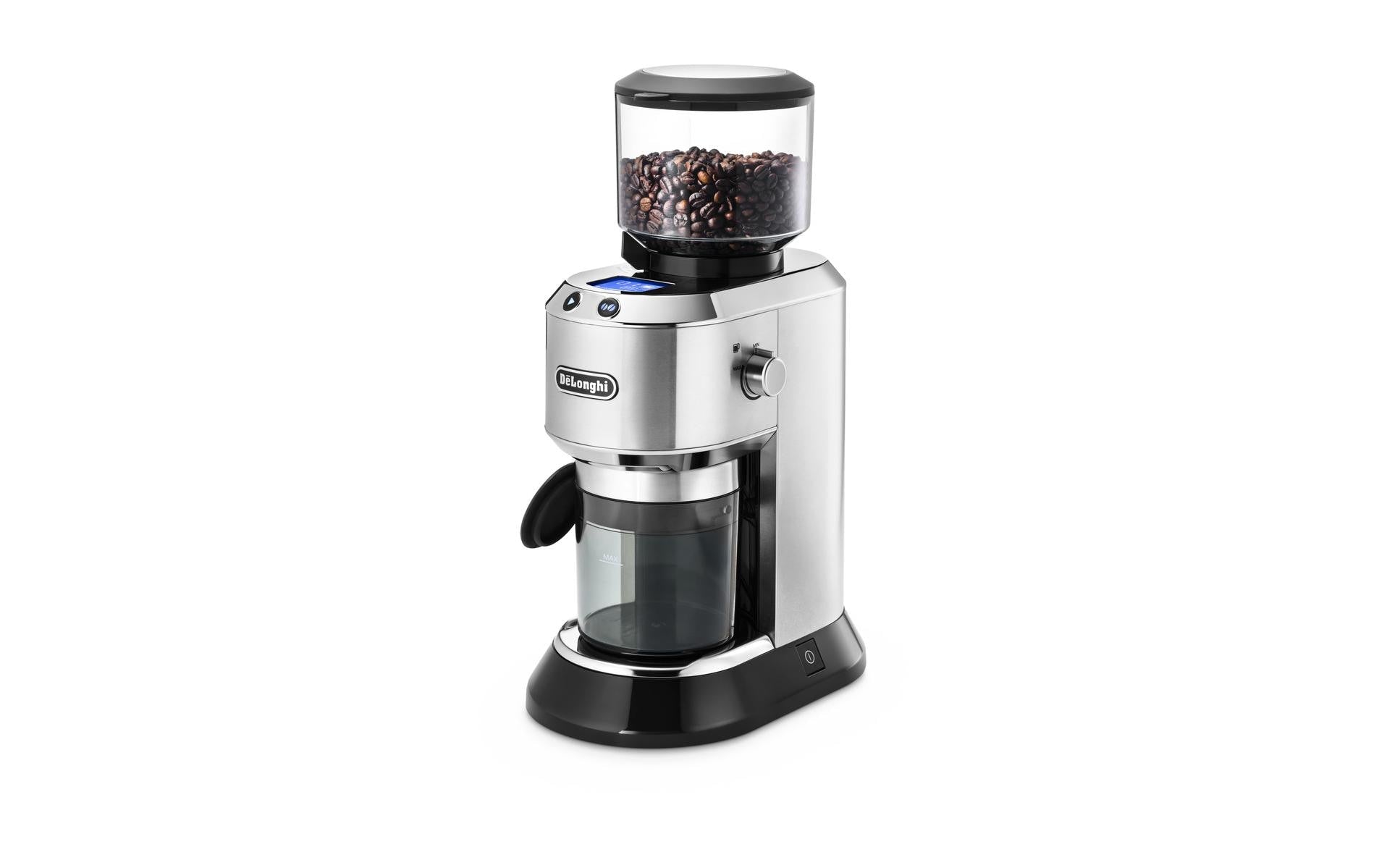 De’Longhi De'Longhi Kaffeemühle Dedica KG521.M – Kegelmahlwerk, 350 g, 150 W, LCD-Display, Silber