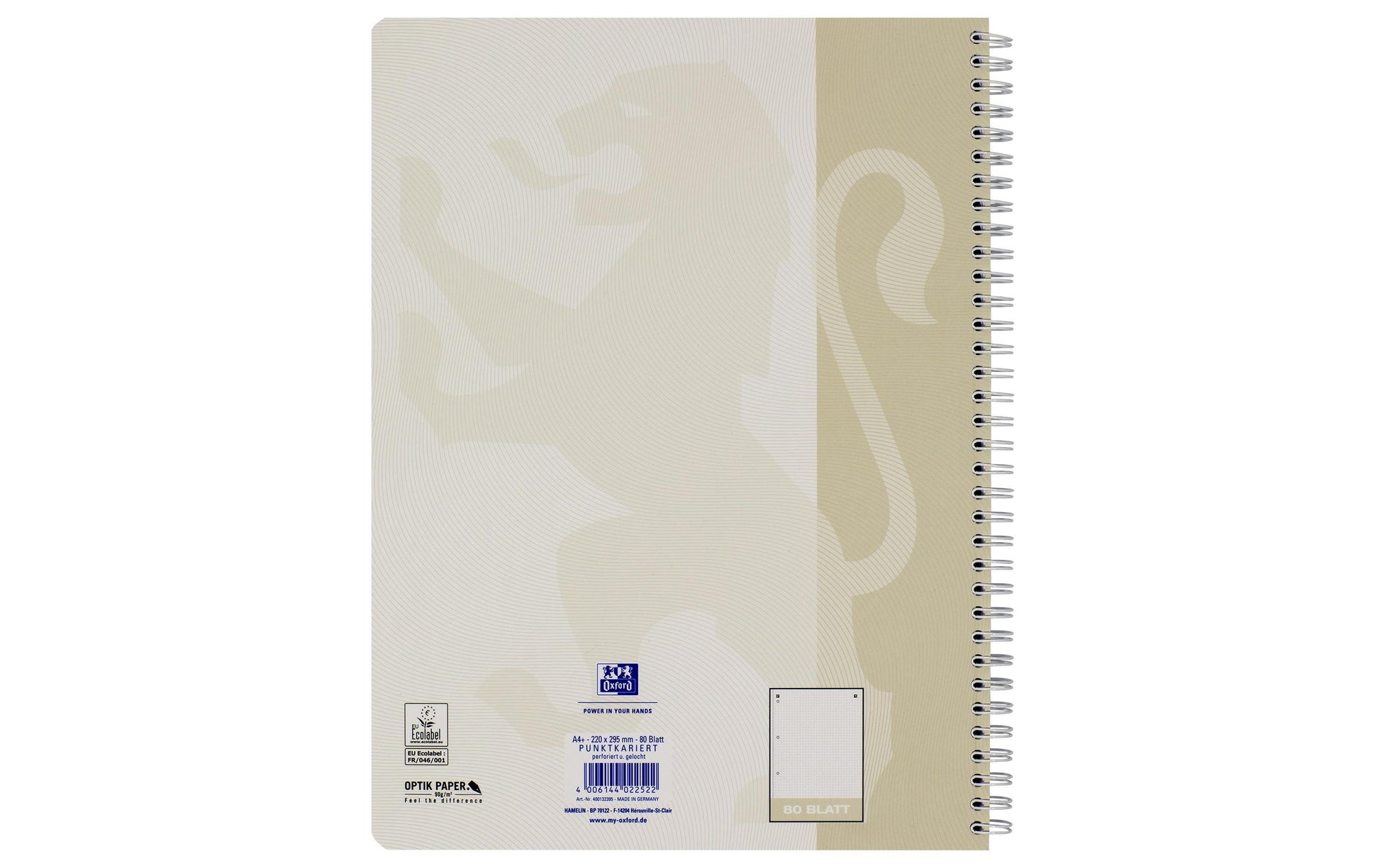 Oxford Collegeblock, Karton, 80 Blatt, 4-fach gelocht, perforiert, 90 g/m² – Sand, für SCRIBZEE App