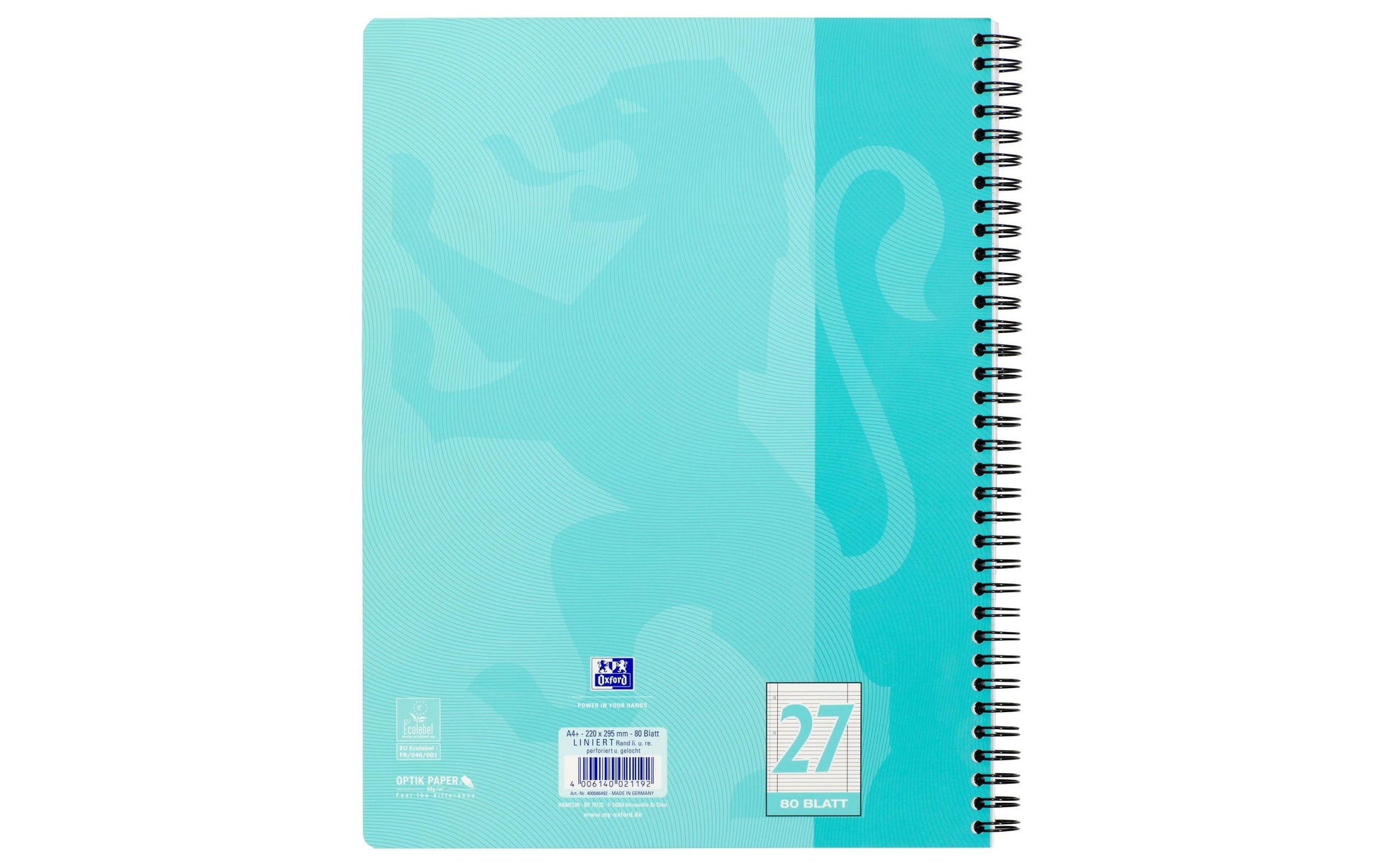 Oxford Collegeblock, Karton, 80 Blatt, 4-fach gelocht, perforiert, 90 g/m² – Aqua, für SCRIBZEE App