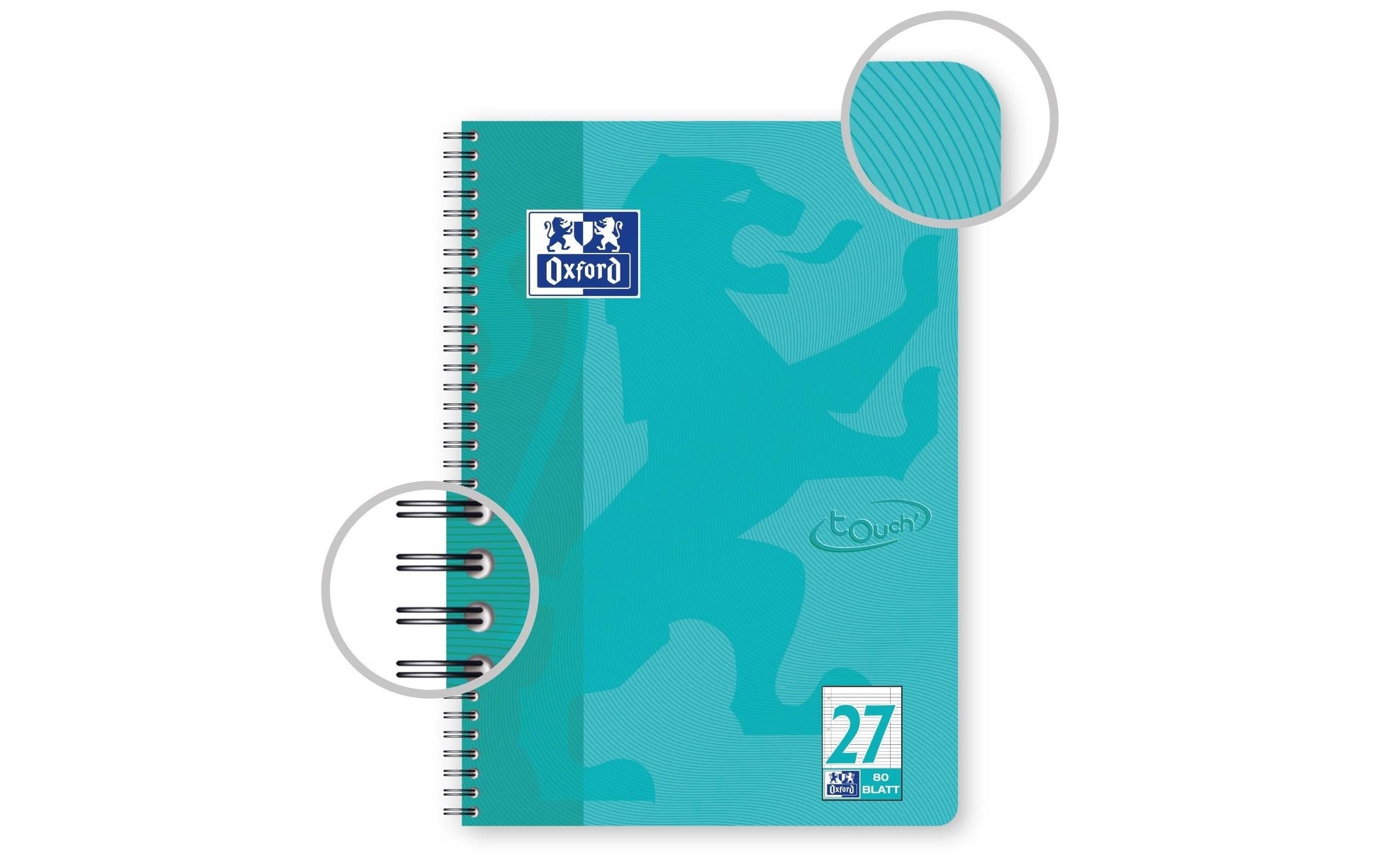 Oxford Collegeblock, Karton, 80 Blatt, 4-fach gelocht, perforiert, 90 g/m² – Aqua, für SCRIBZEE App