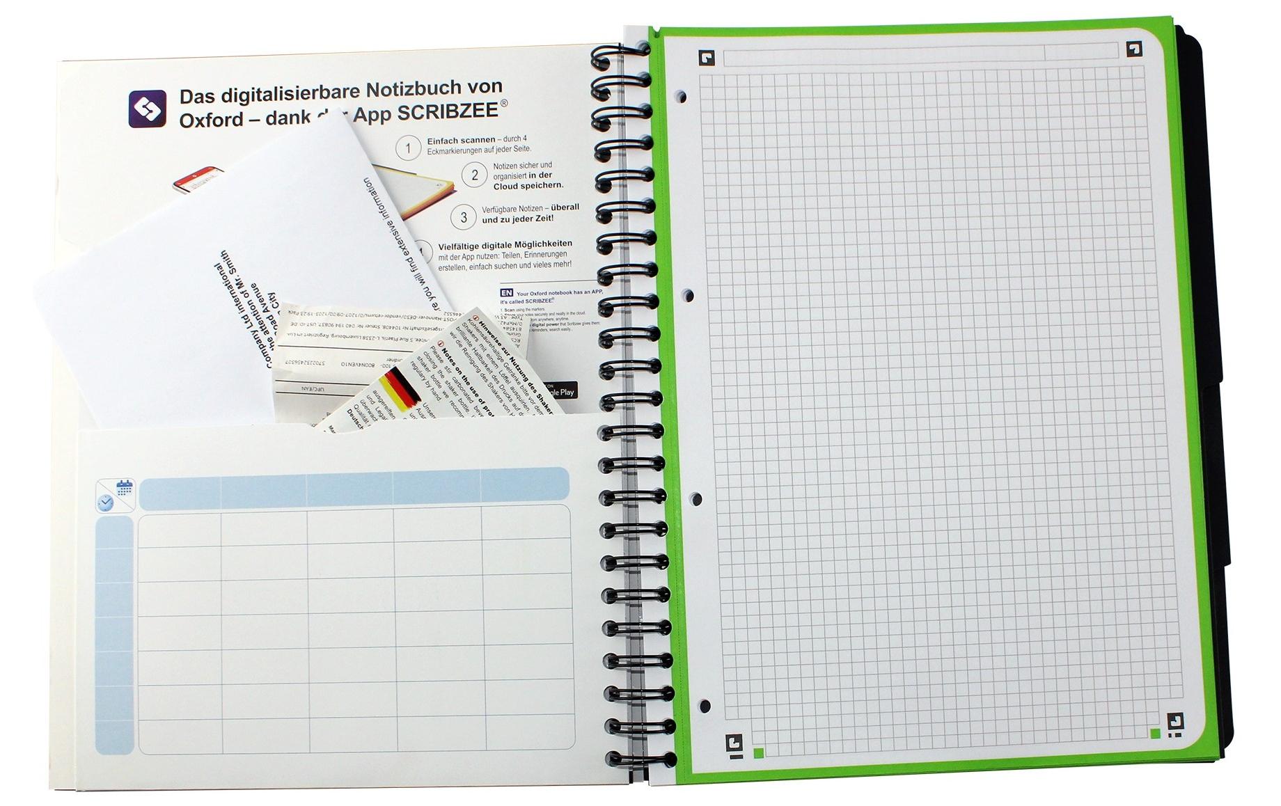 Oxford Collegeblock, Spiralbindung, 120 Blatt, 4-fach gelocht, perforiert, 90 g/m² – Beere, für SCRIBZEE App