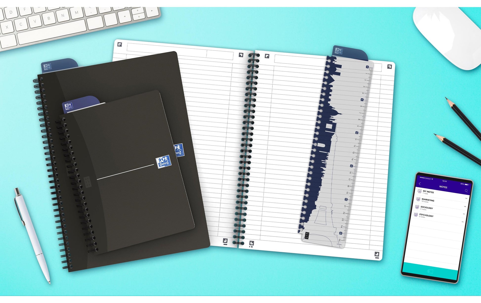 Oxford Collegeblock Essentials A5, liniert, Doppelspiralbindung, 90 Blatt, 90 g/m² – schwarz