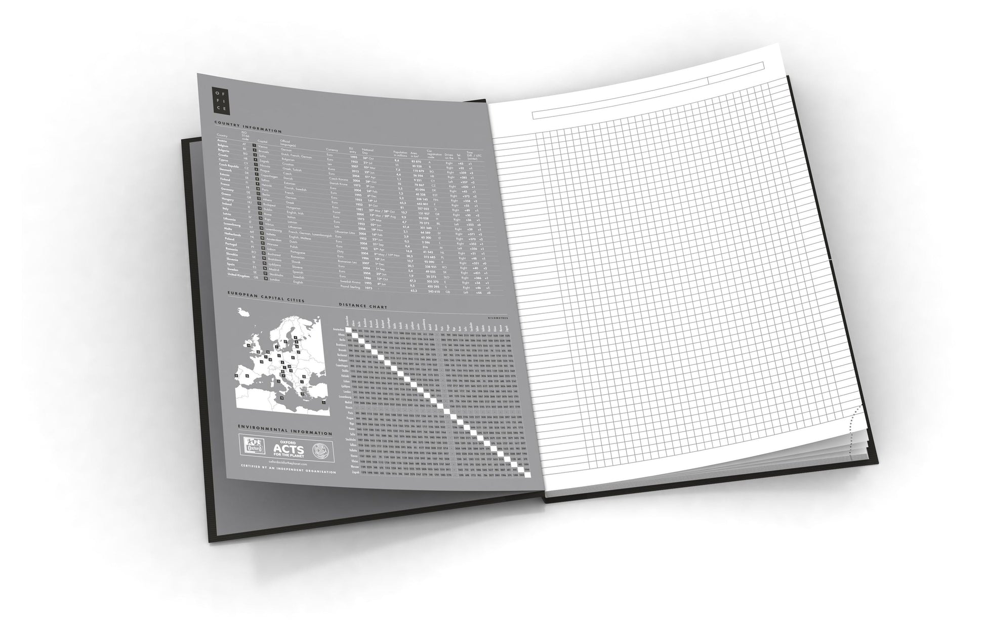 Oxford Notizbuch, A4, kariert, Fadenheftung, Karton, 192 Seiten, 90 g/m² – schwarz