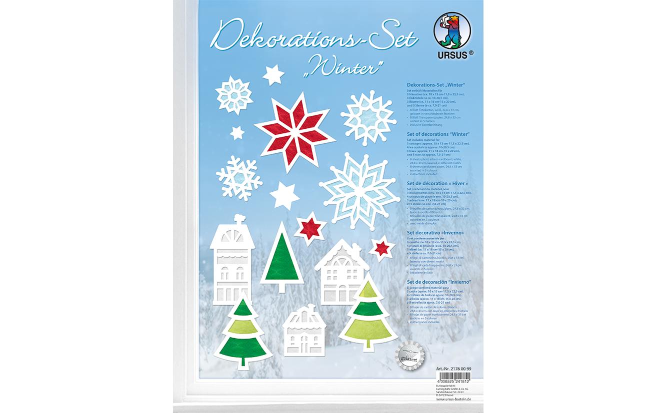URSUS Dekorations-Bastelset Winter – 8 Blätter Kunstpapier 300 g/m² – Blau, Grün, Rot, Weiss