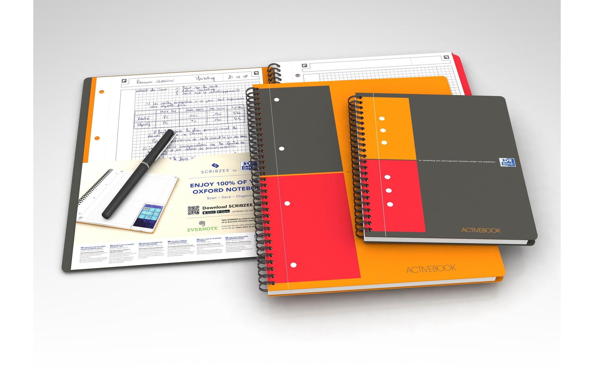 Oxford Collegeblock, Spiralbindung, 80 Blatt, 10-fach gelocht, perforiert, 80 g/m² – Grau, für SCRIBZEE App