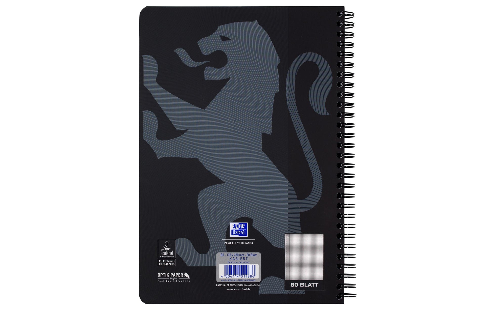 Oxford Collegeblock, Karton, 80 Blatt, 4-fach gelocht, perforiert, 90 g/m² – Schwarz, für SCRIBZEE App