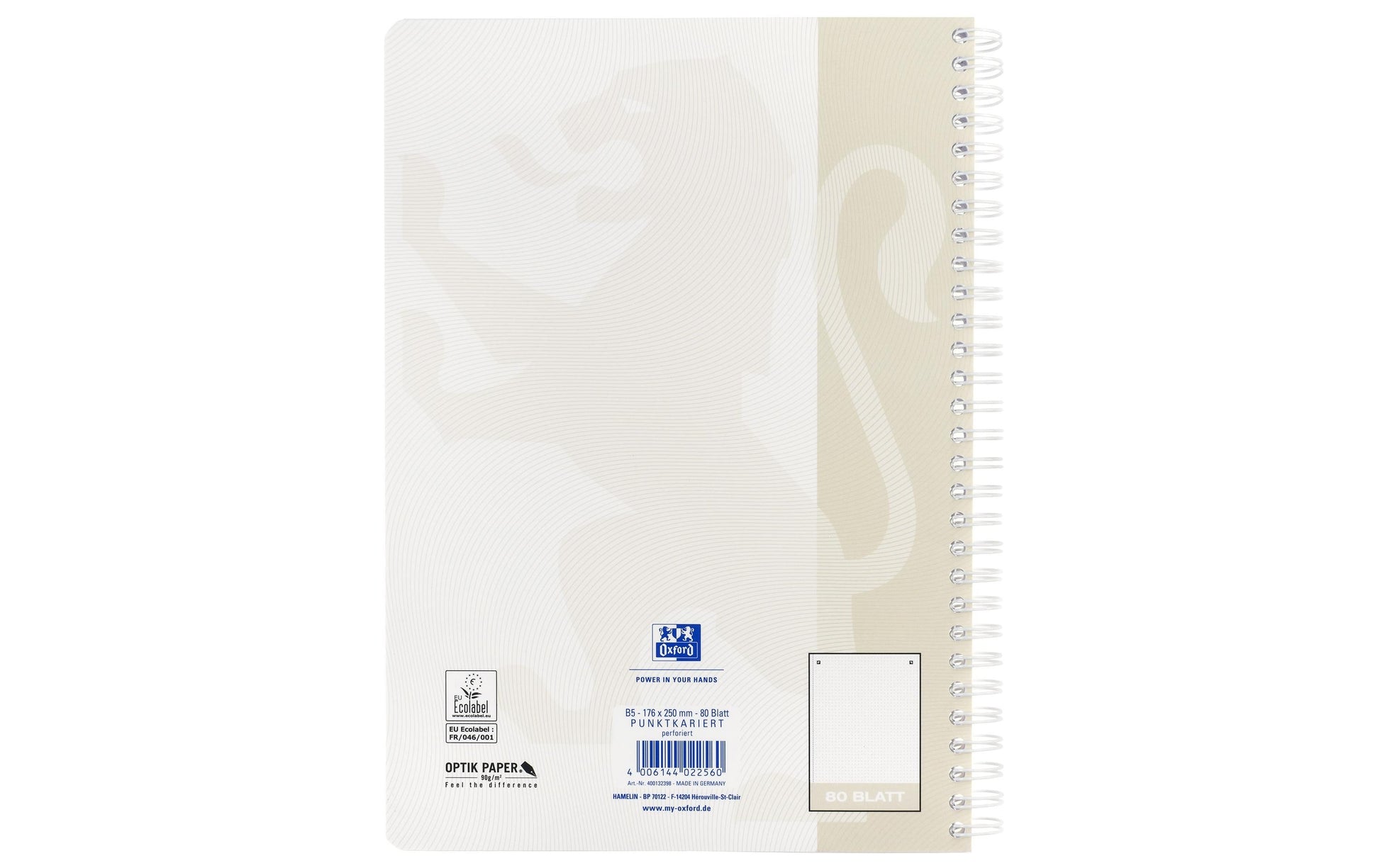 Oxford Collegeblock, Karton, 80 Blatt, 4-fach gelocht, perforiert, 90 g/m² – sand, für SCRIBZEE App