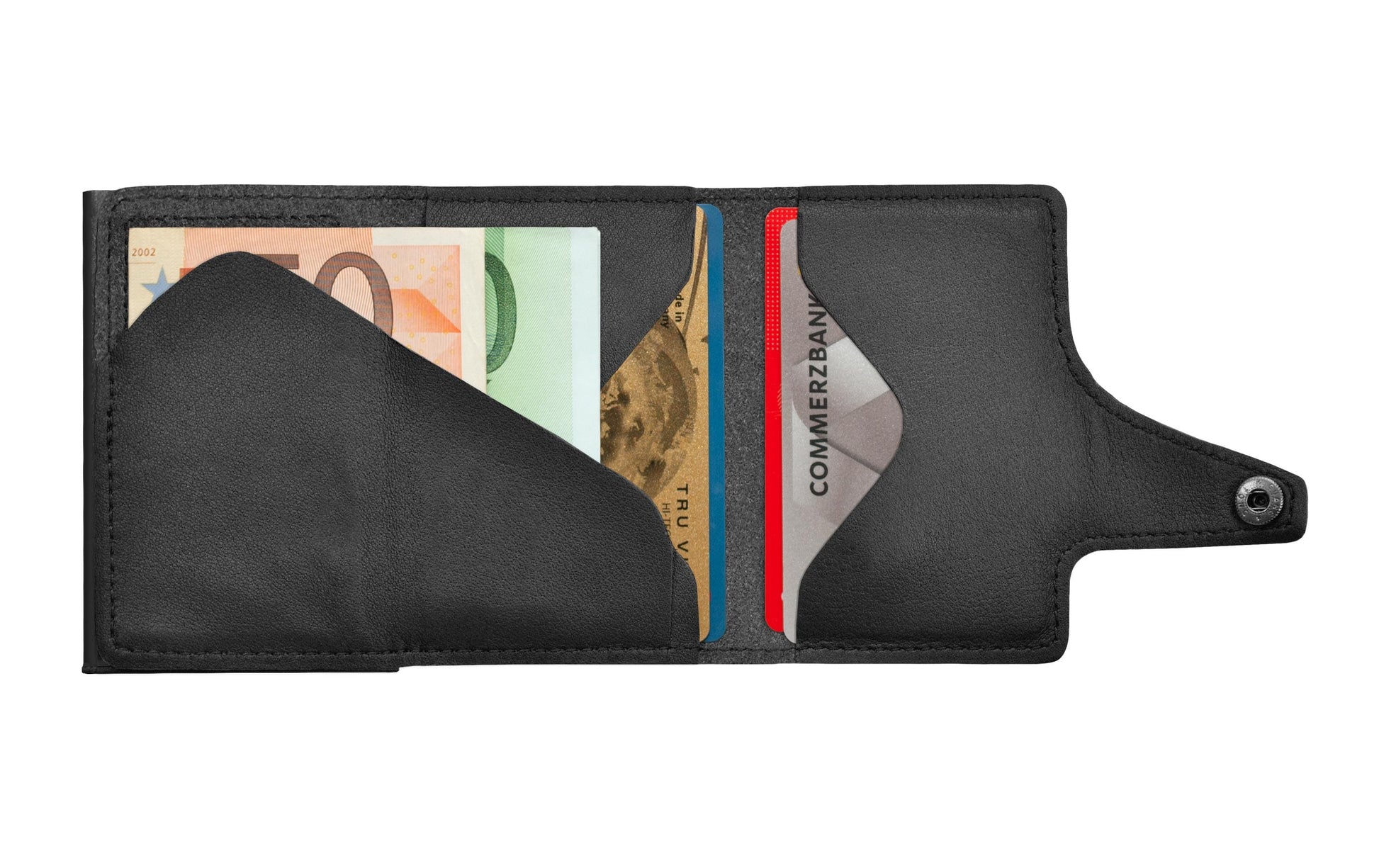 TRU VIRTU Kartenetui – RFID-Schutz – 99×67×21 mm – Aluminium, Leder – Schwarz – 1 Stk.
