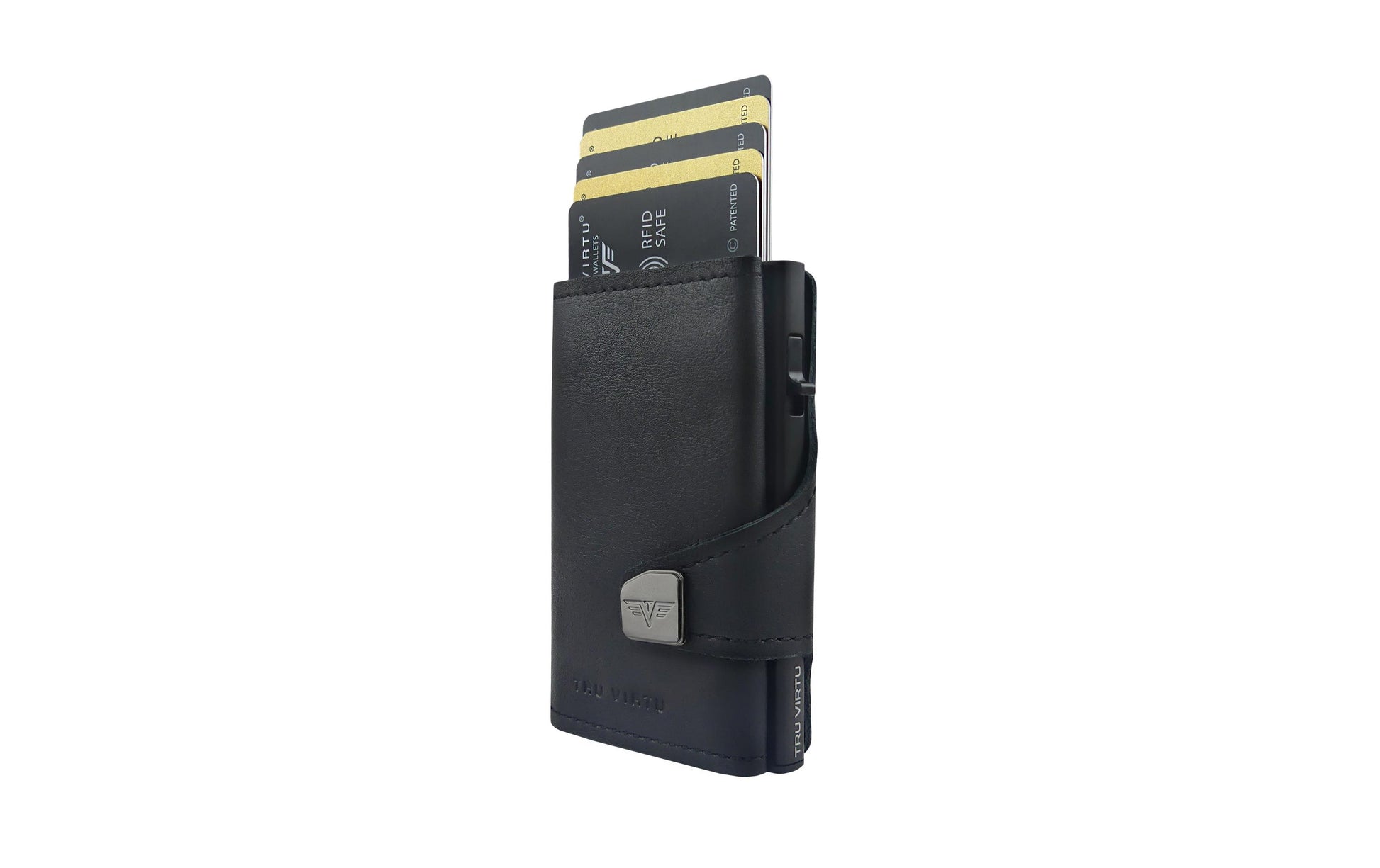 TRU VIRTU Kartenetui – RFID-Schutz – 99×67×21 mm – Aluminium, Leder – Schwarz – 1 Stk.