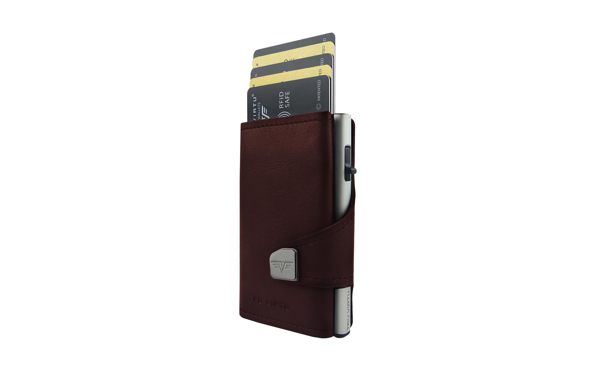 Tru Virtu – Kartenetui Click & Slide – RFID-Schutz, 5 Kartentaschen, Münzfach – 99×67×21 mm – Braun
