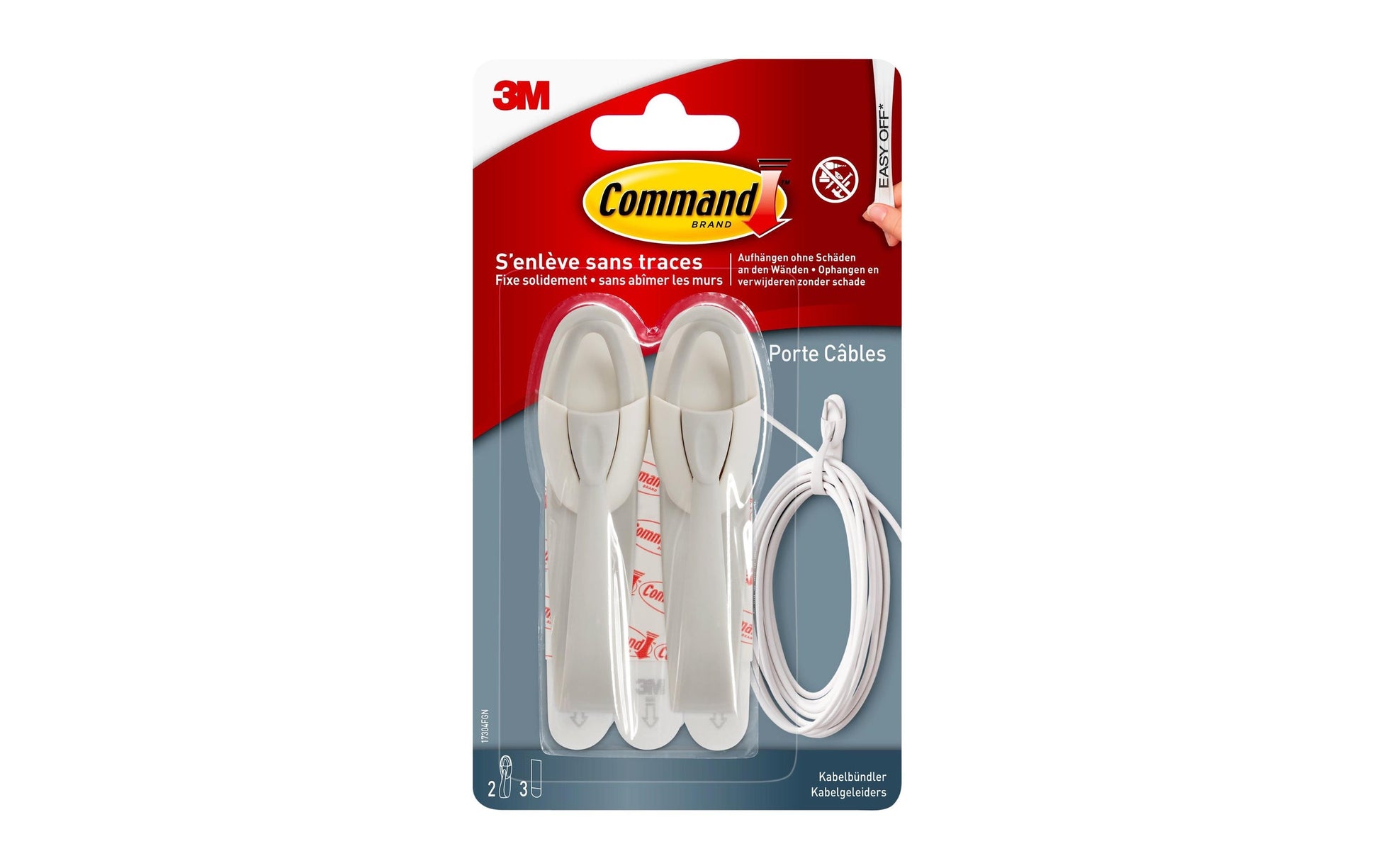 3M Kabelbinder, 50×2 mm, 2 Stk., selbstklebend, Tragkraft 1 kg – weiss
