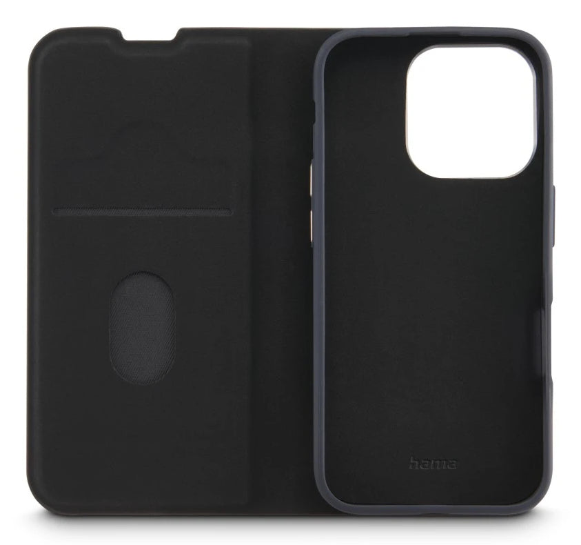 Hama Booklet Eco Premium Folio – für Apple iPhone 16 Pro, mit Ständer, 1 Kartenfach, PU+TPU, Schwarz