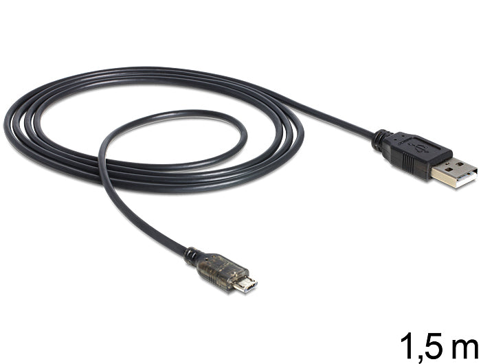 DeLOCK USB-A auf Micro-USB-B Kabel – USB 2.0 (480 Mbit/s) – 1,5 m – LED-Anzeige – Schwarz