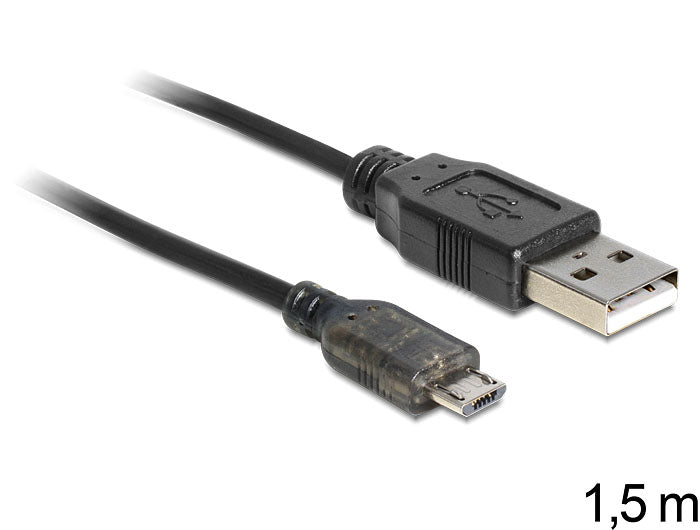 DeLOCK USB-A auf Micro-USB-B Kabel – USB 2.0 (480 Mbit/s) – 1,5 m – LED-Anzeige – Schwarz