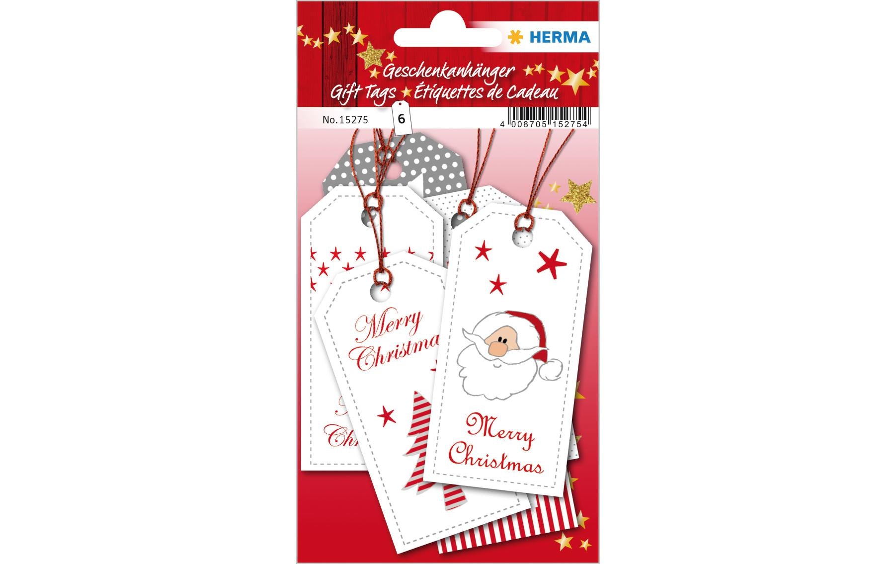 HERMA Geschenkanhänger – Weihnachten, Papier, 80 × 40 mm, rechteckig, rot, mit Faden, 6 Anhänger