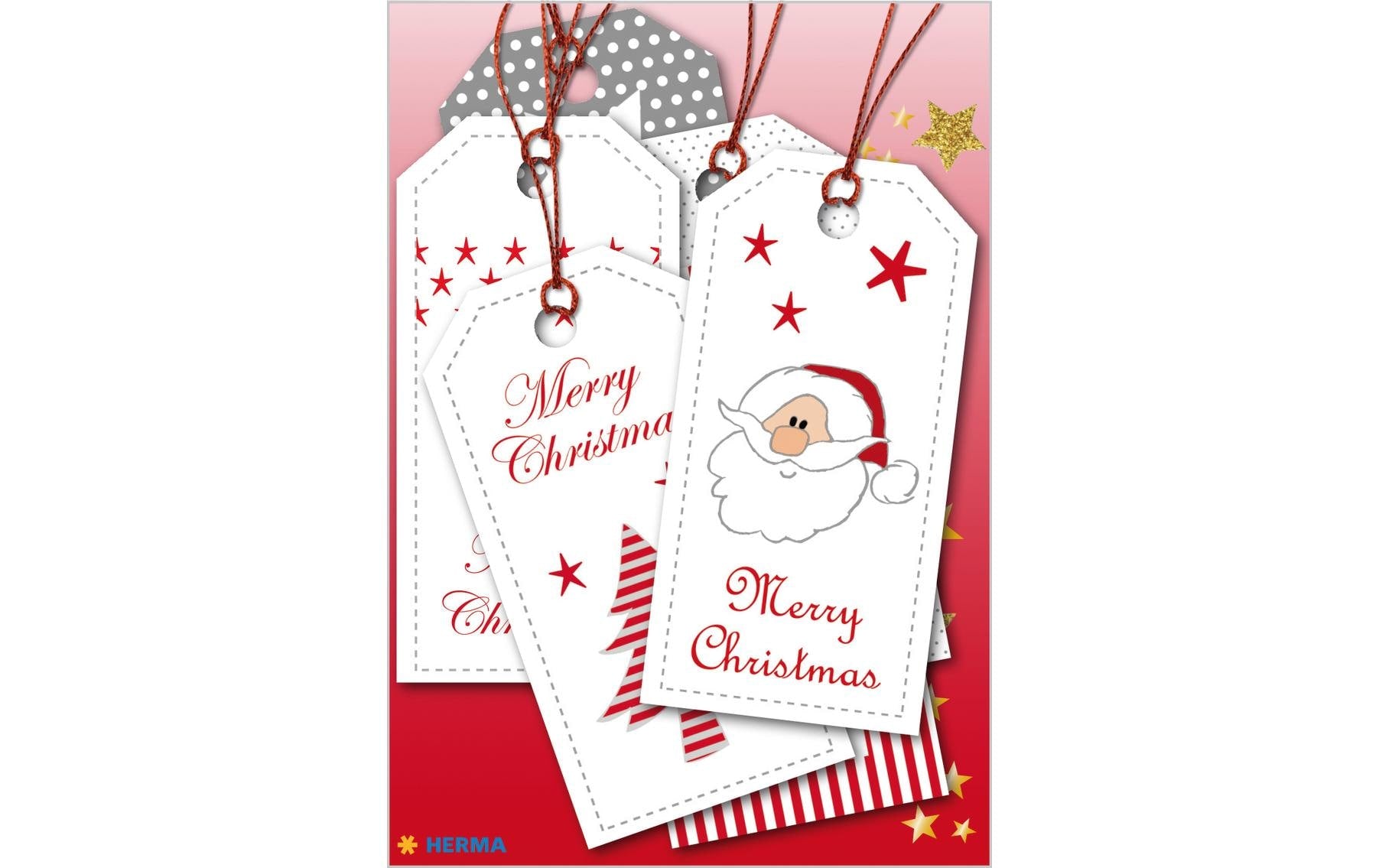 HERMA Geschenkanhänger – Weihnachten, Papier, 80 × 40 mm, rechteckig, rot, mit Faden, 6 Anhänger