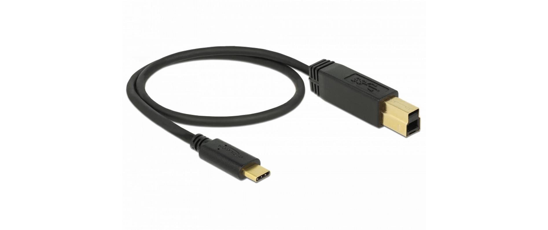 DeLOCK USB-C auf USB-B Kabel – USB 3.2 Gen 2 (10 Gbit/s) – 0,5 m – Goldstecker – Schwarz