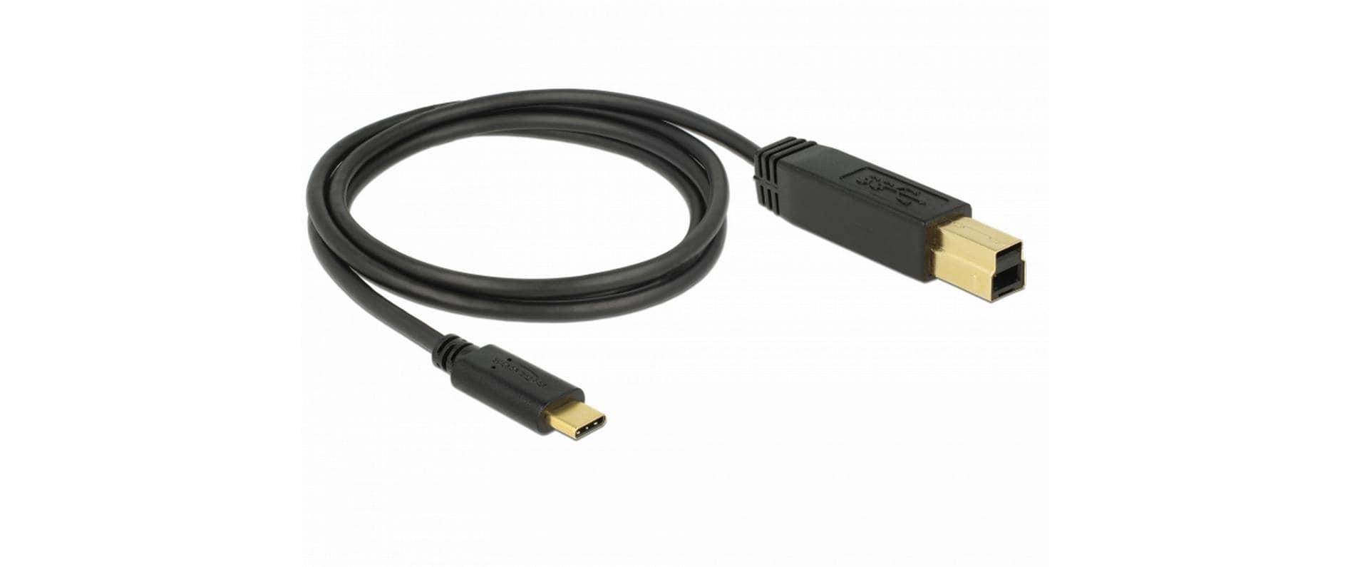 DeLOCK USB-C auf USB-B Kabel – USB 3.2 Gen 2 (10 Gbit/s) – 1 m – Goldstecker – Schwarz