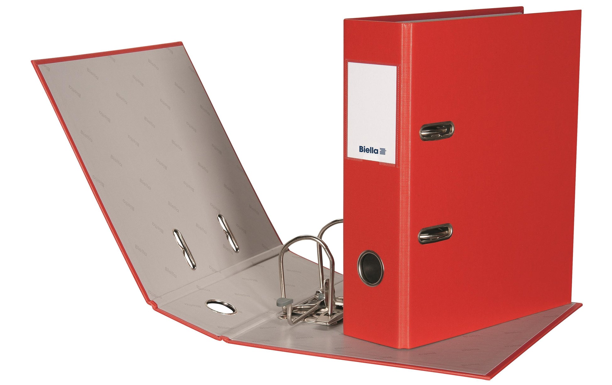 Biella Ordner – A5 hoch – 2-Ring Hebelmechanik, Rücken 70 mm – rot, Karton, mit Niederhalter, FSC