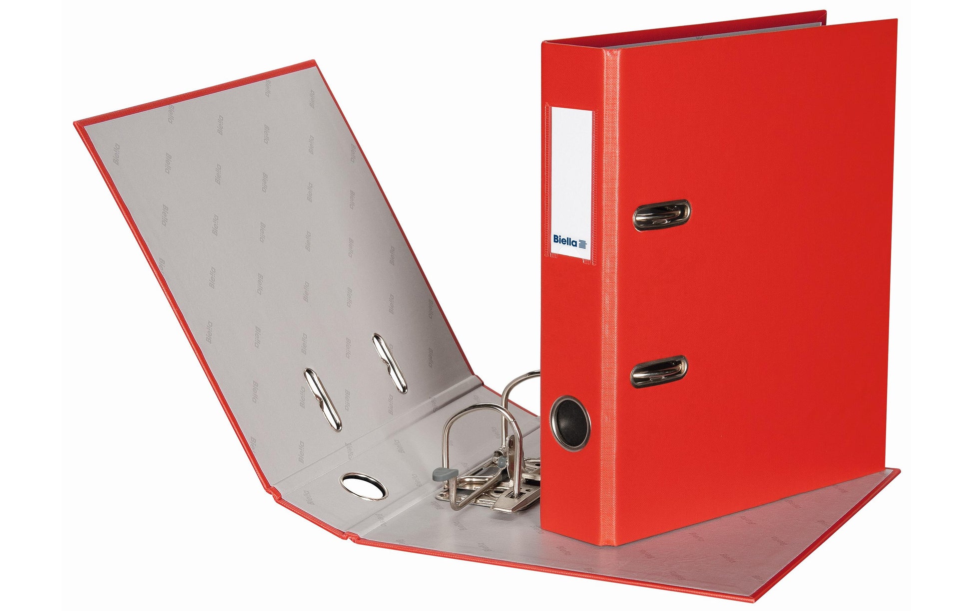 Biella Ordner – A5 hoch – 2-Ring Hebelmechanik, Rücken 40 mm – rot, mit Griffloch, mit Niederhalter, FSC