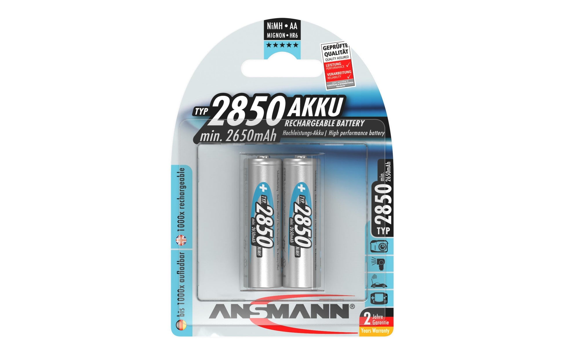 Ansmann AA Akkus, NiMH, 2850 mAh, 1,2 V – 2 Stk.