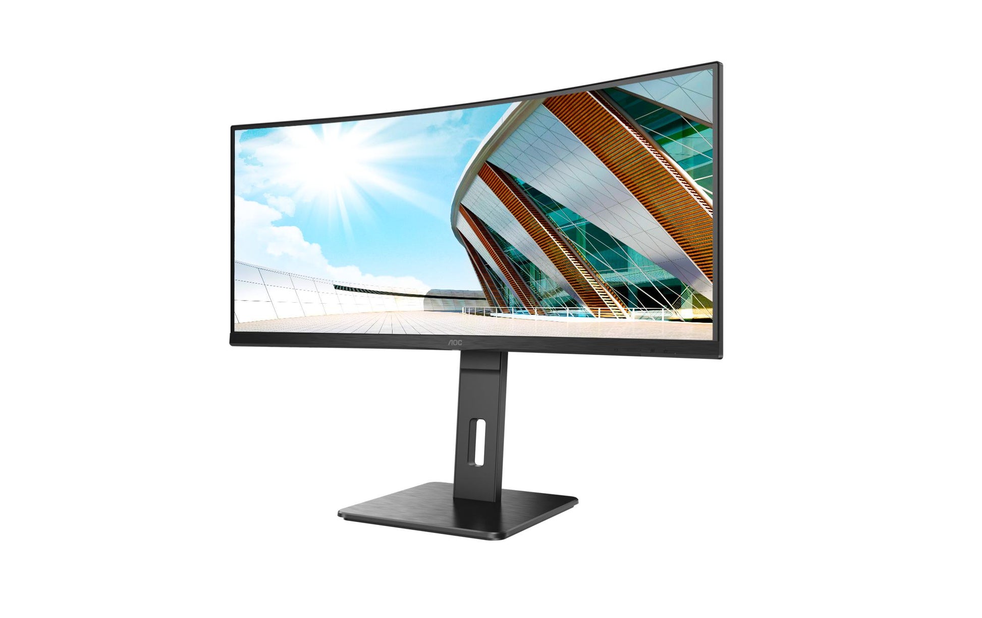 AOC CU34P2A – Monitor, 34", 3440 × 1440, VA, 100 Hz, 300 cd/m², Gebogen, USB-Hub, VESA 100 × 100, Schwarz