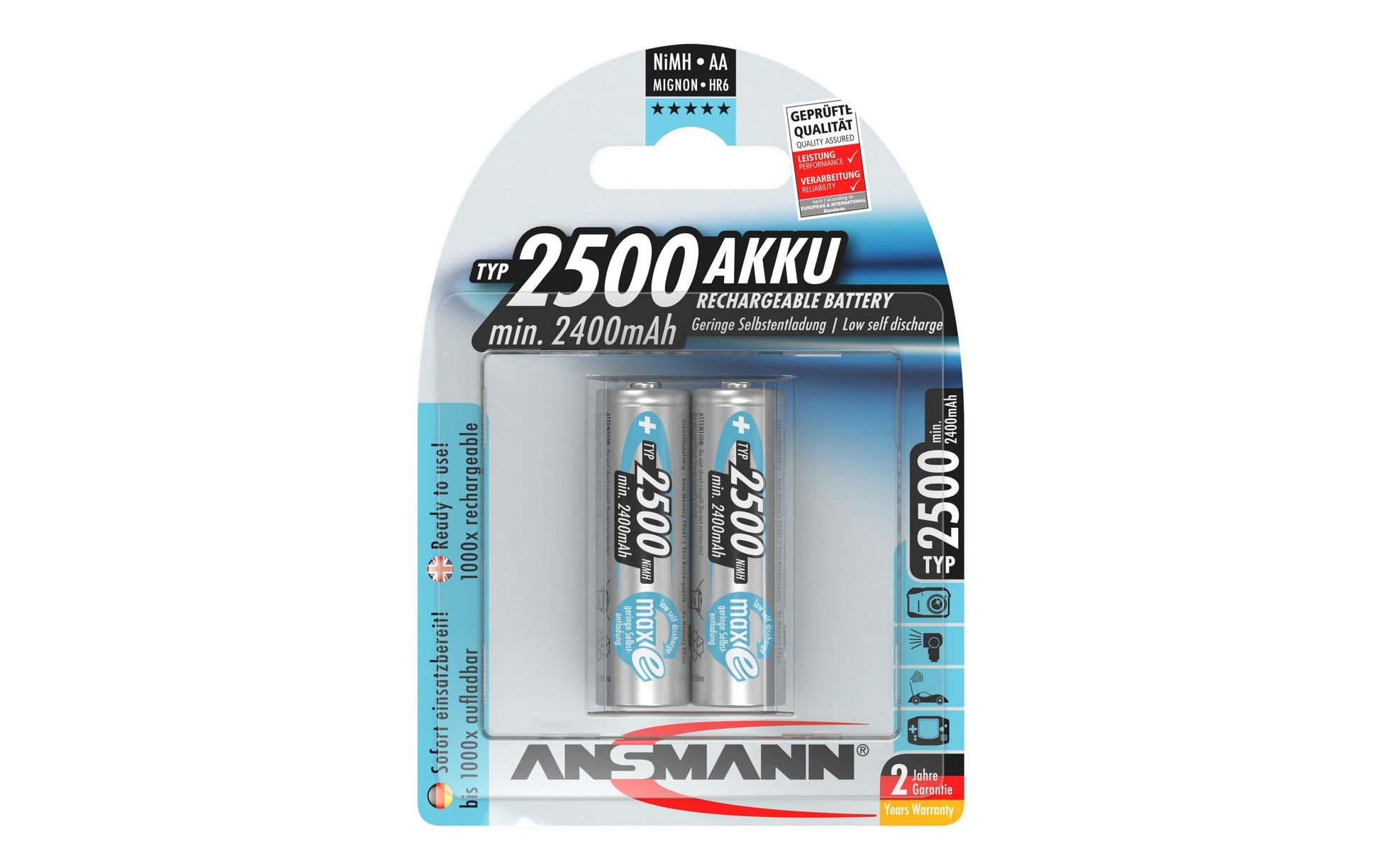Ansmann AA Akkus, NiMH, 2500 mAh, 1,2 V – 2 Stk.