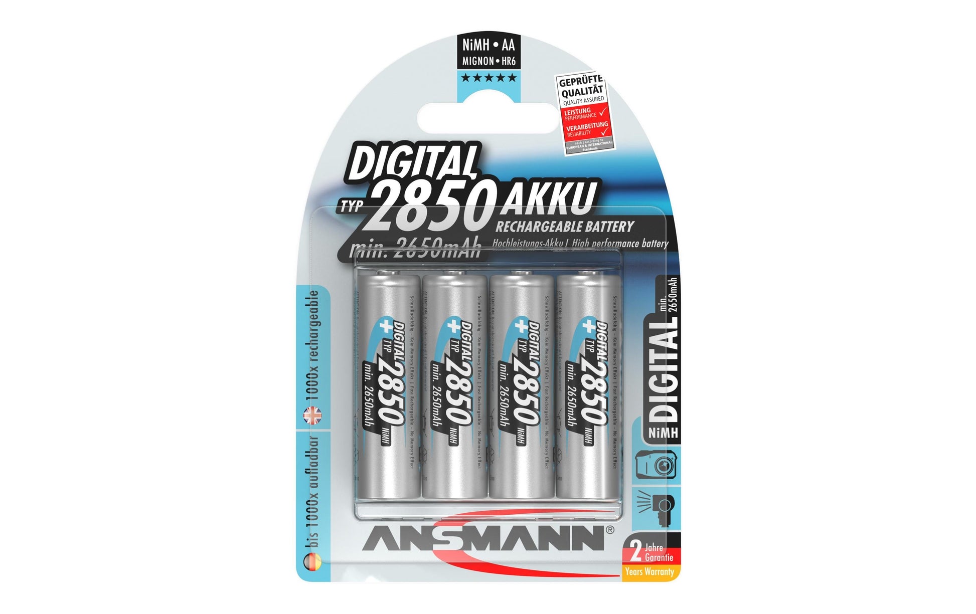 Ansmann AA Akkus, NiMH, 2850 mAh – 4 Stk.
