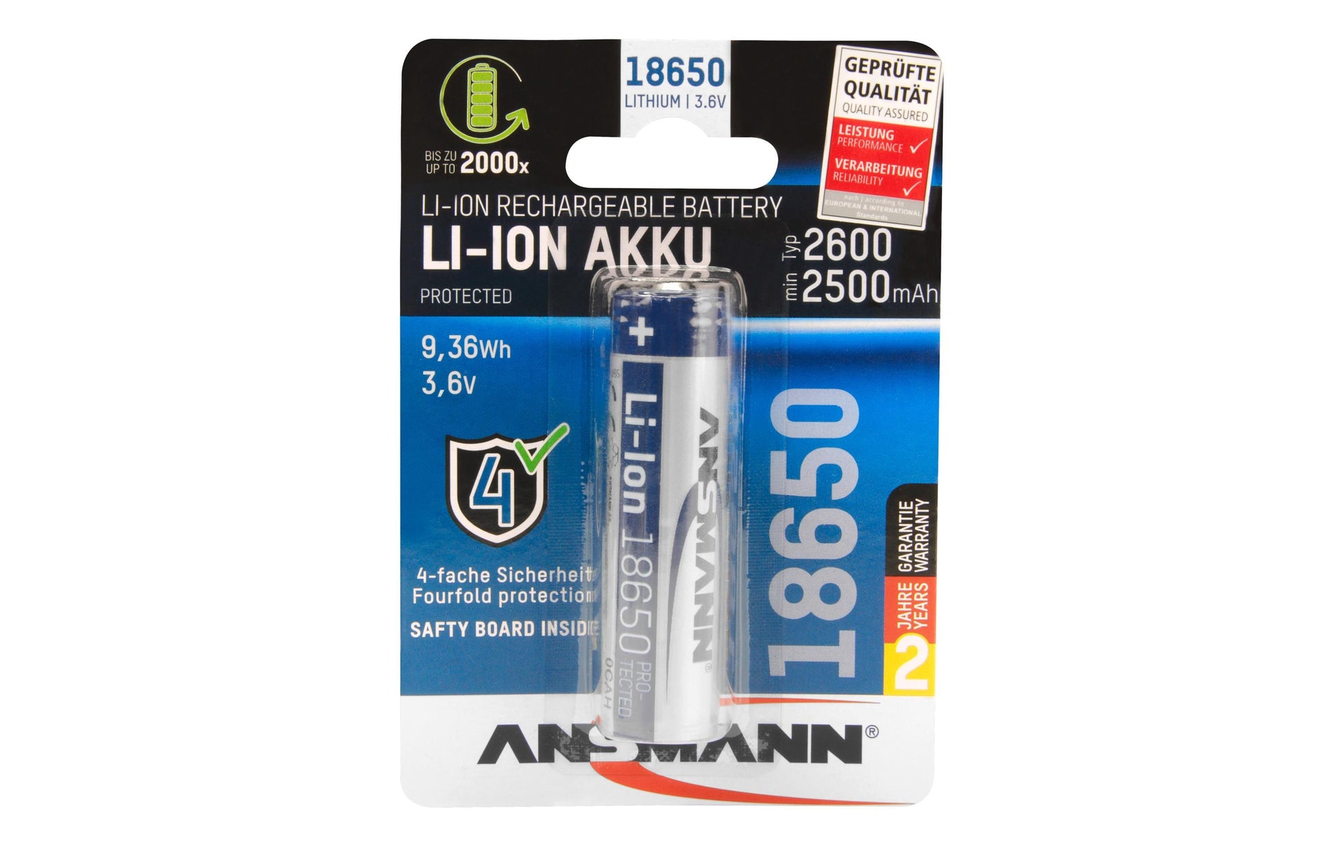 Ansmann 18650 Akku 3,6 V 2600 mAh 9,36 Wh Li-Ion