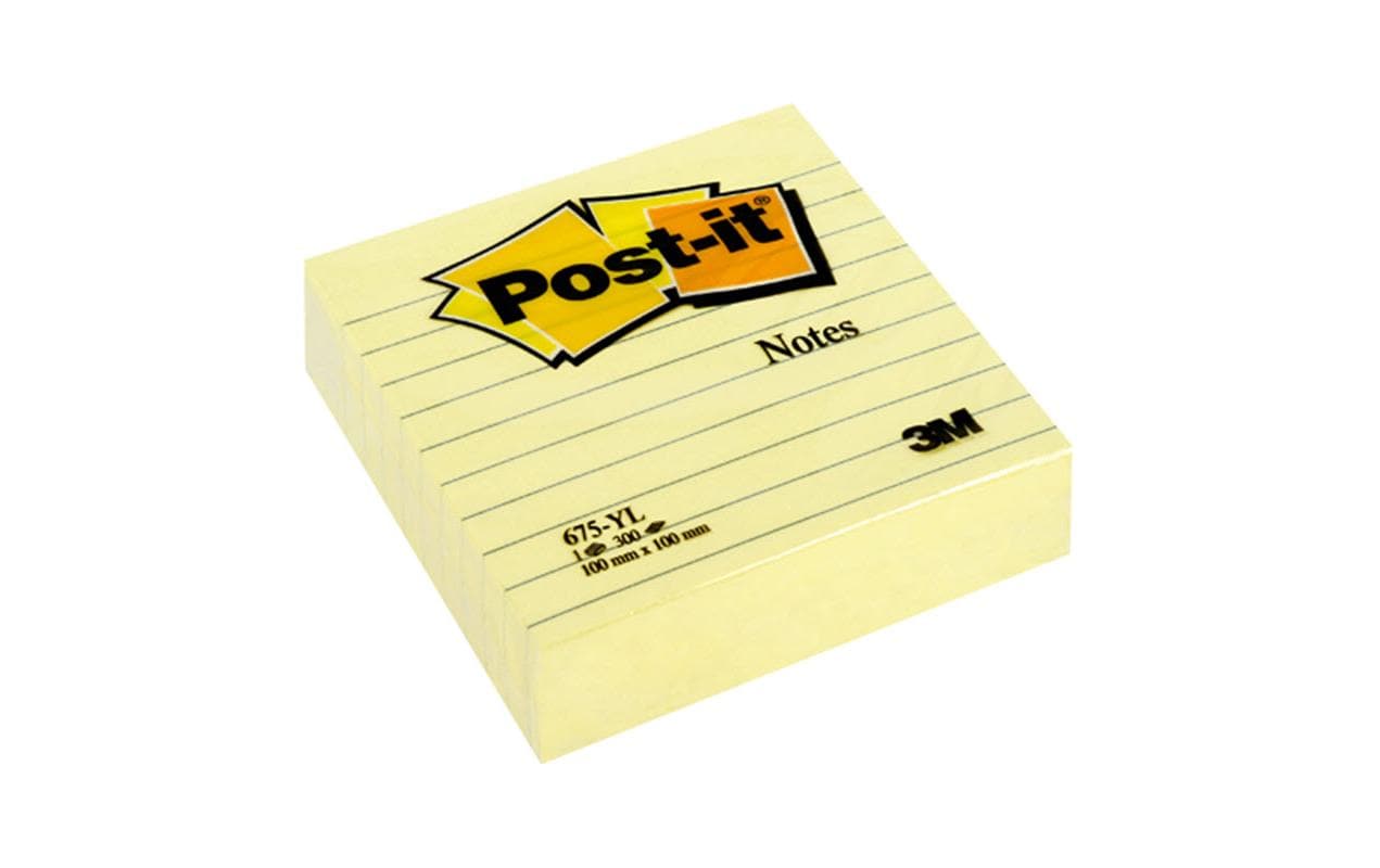 Post-it Haftnotizen – 101,6 × 101,6 mm – gelb, liniert, 300 Blatt/Block, 1er-Pack