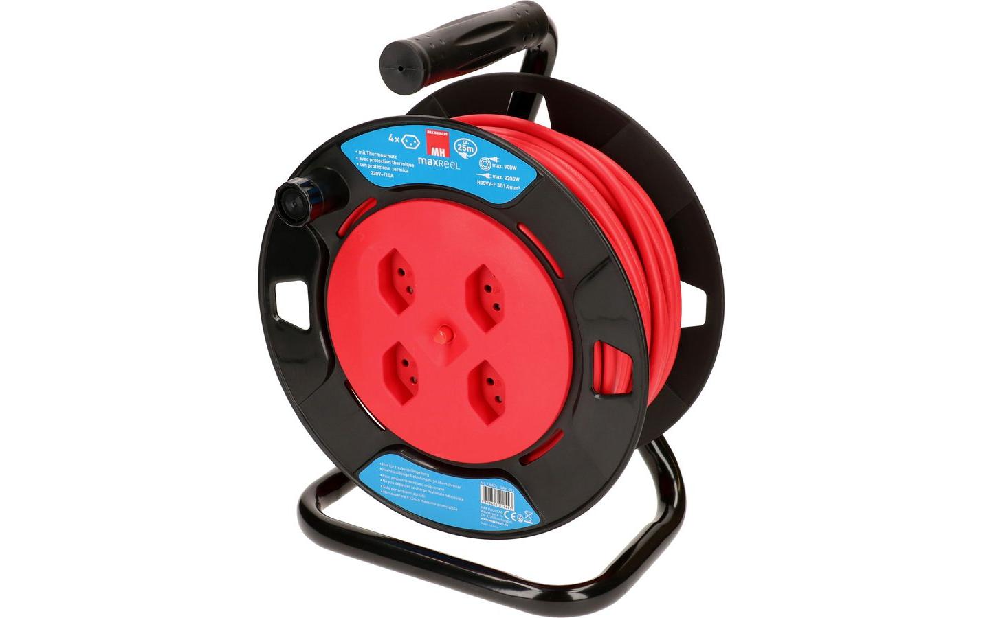 Max Hauri AG Max Hauri Kabelrolle – 4× T13, 25 m, mit Thermoschutz, Rot