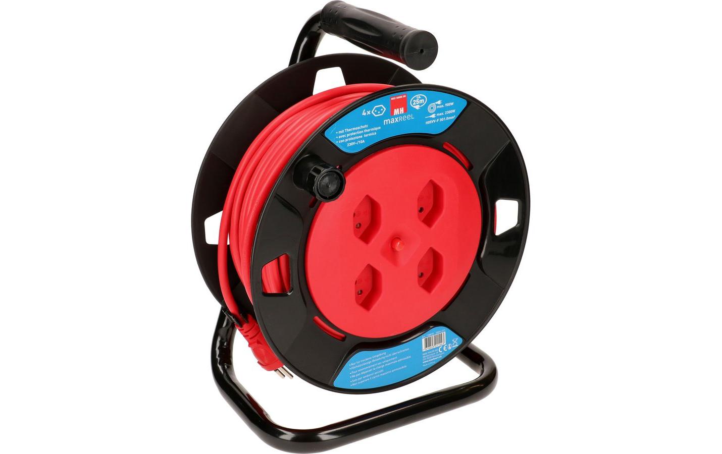 Max Hauri AG Max Hauri Kabelrolle – 4× T13, 25 m, mit Thermoschutz, Rot