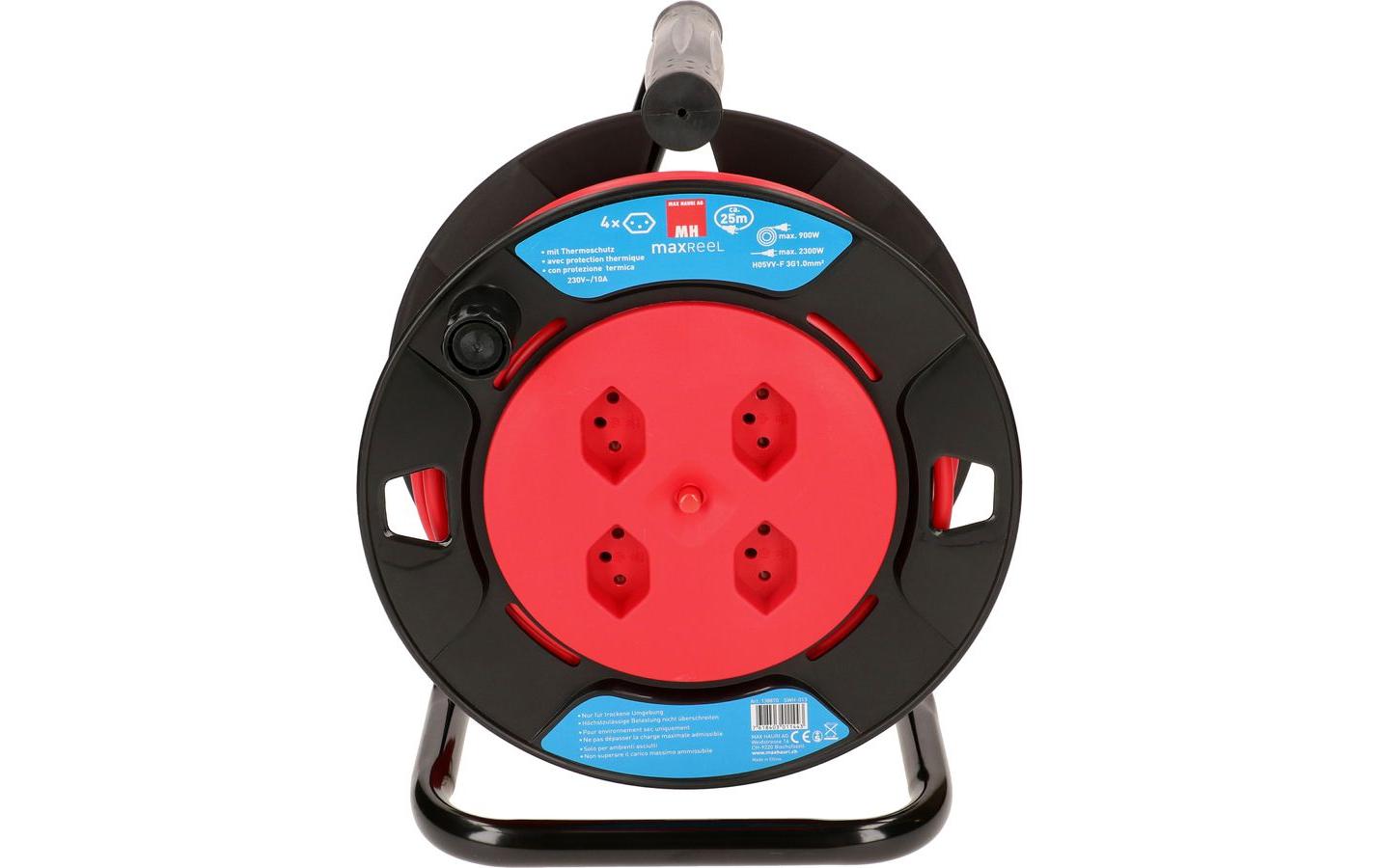 Max Hauri AG Max Hauri Kabelrolle – 4× T13, 25 m, mit Thermoschutz, Rot