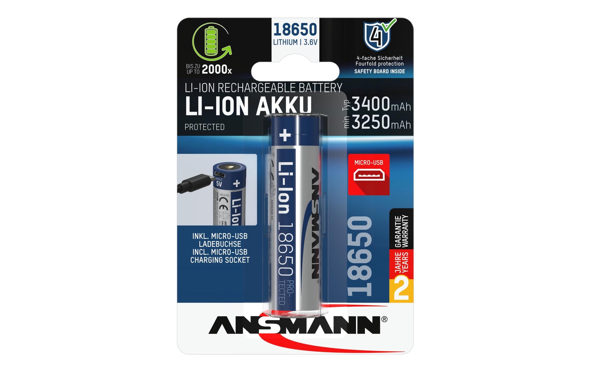 Ansmann 18650 Akku 3,6 V 3400 mAh 12,24 Wh Li-Ion – für Geräte