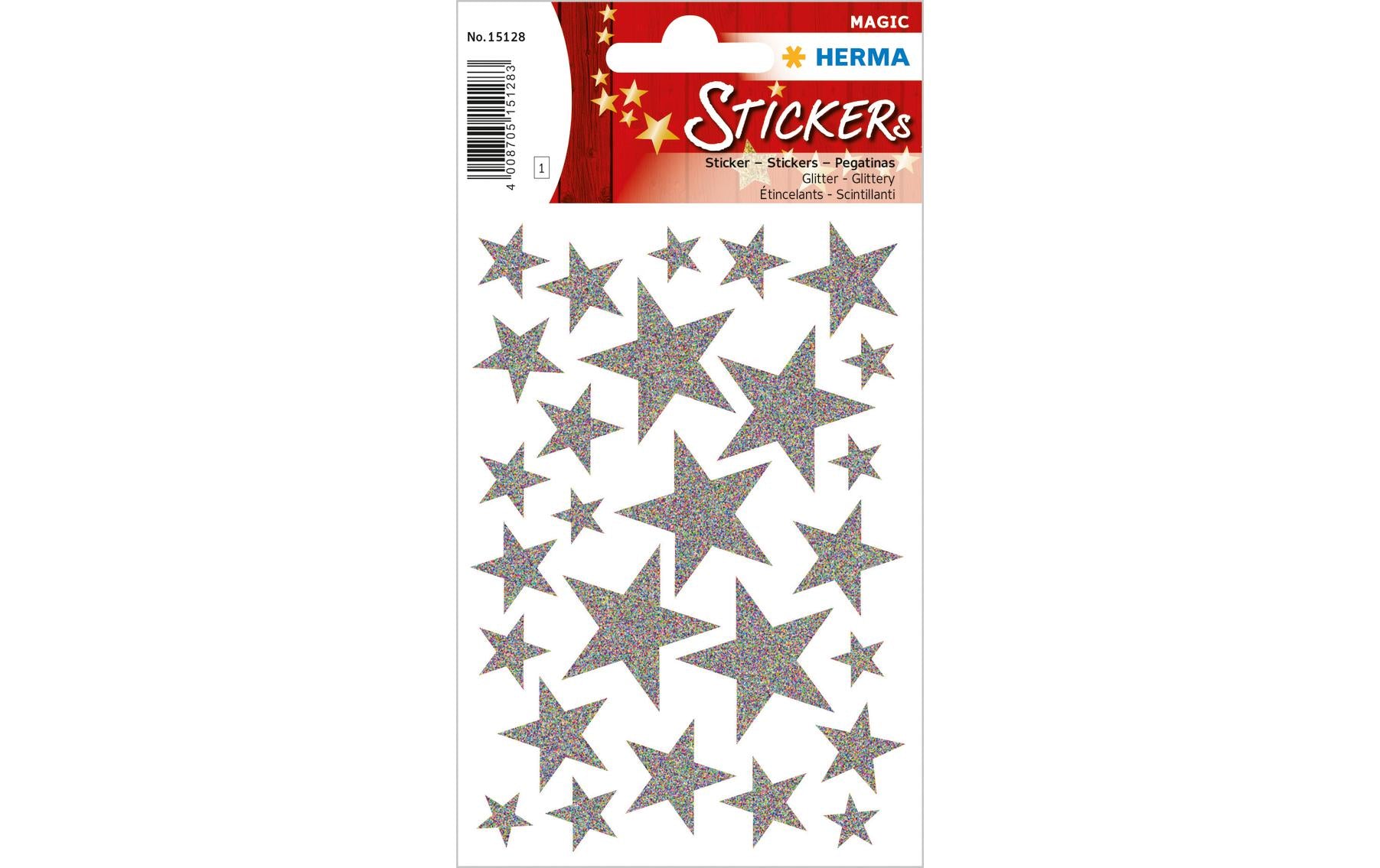 HERMA Schmucketiketten Sterne – 27 Stück – permanent – Silber