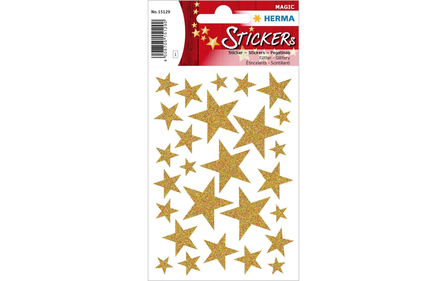 HERMA Schmucketiketten Sterne – 27 Stück – permanent – Gold