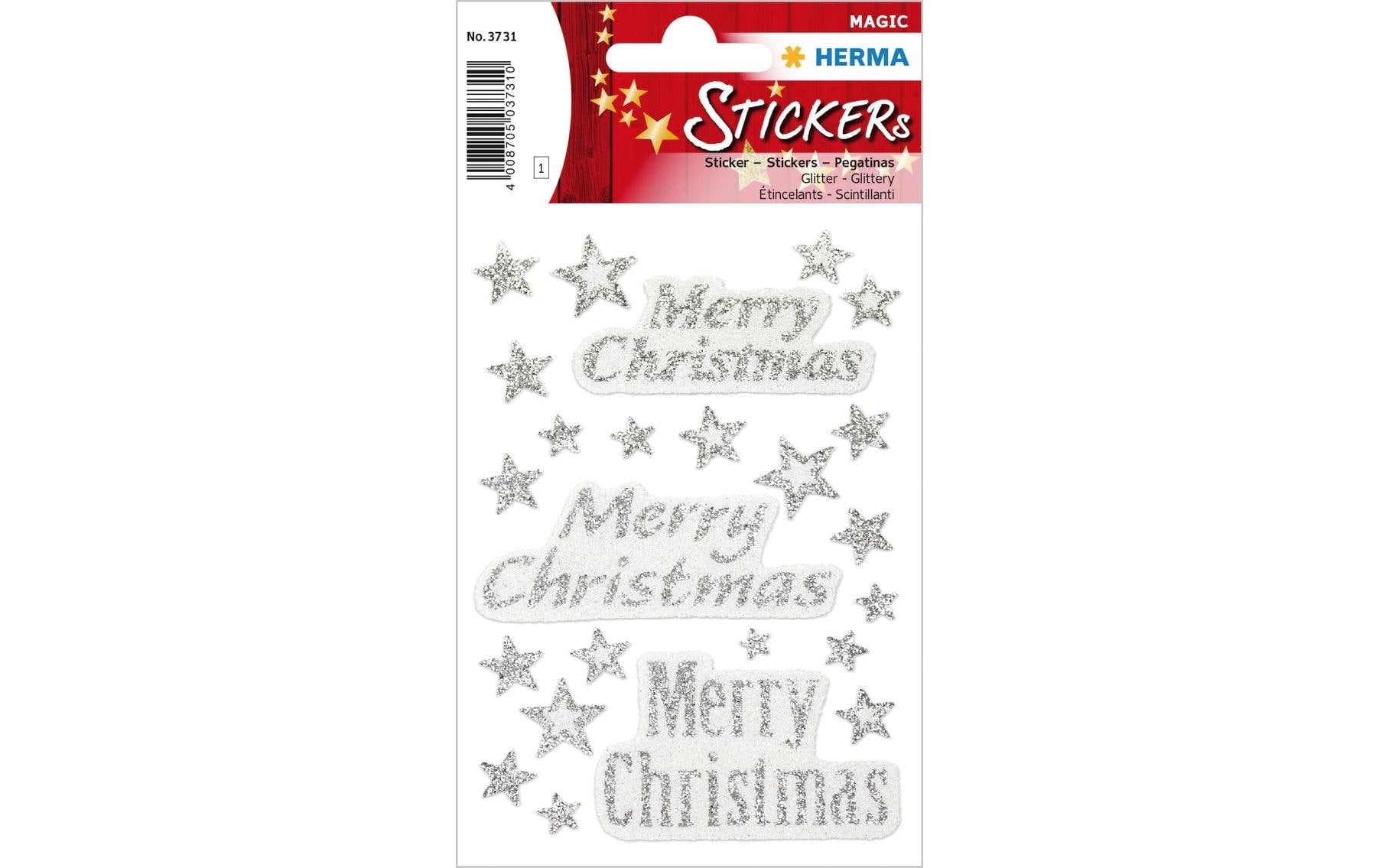 HERMA Schmucketiketten – Merry Christmas – 24 Stück – permanent – Silber